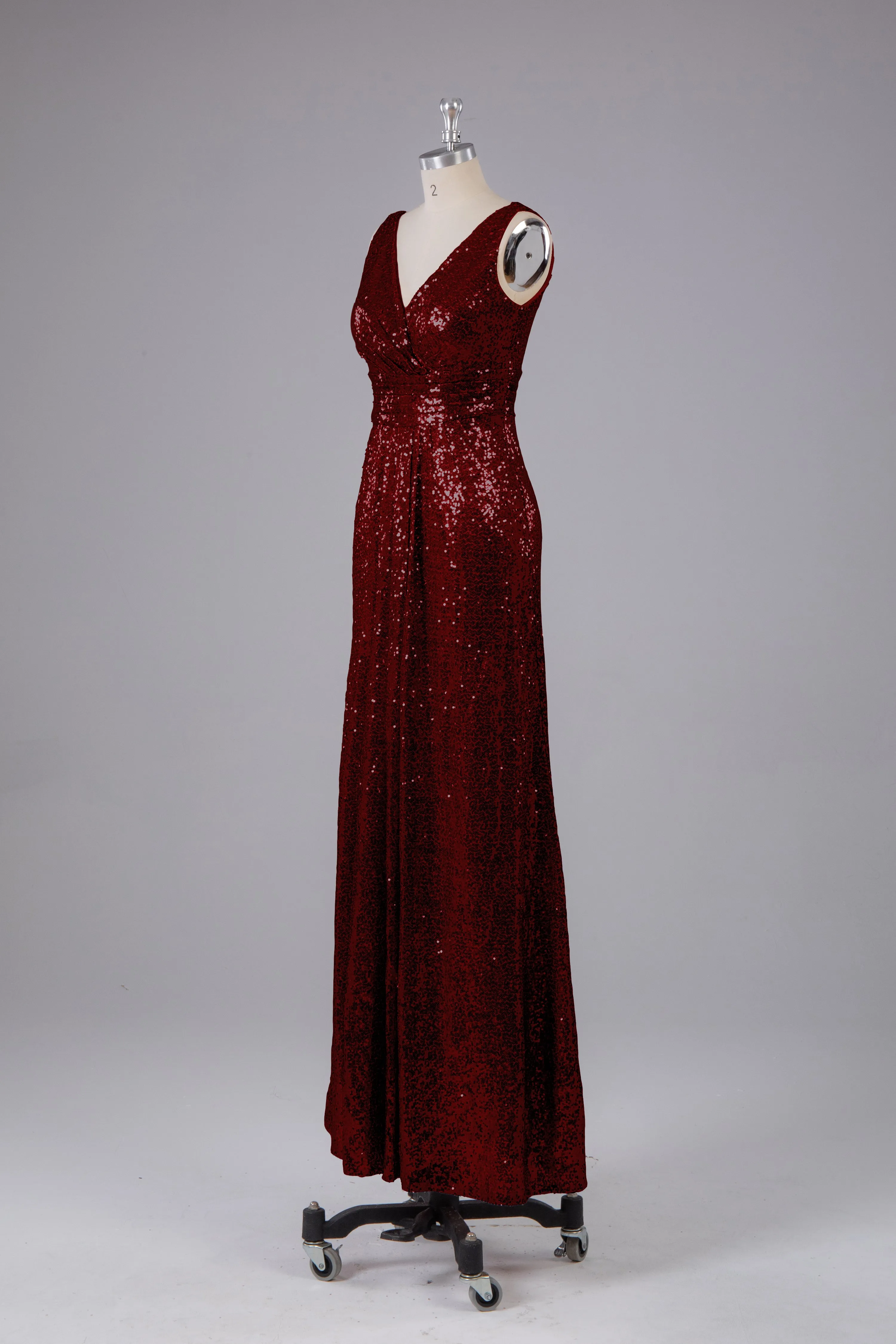 V-Back Straps Sequins Floor Length Bridesmaid Dress