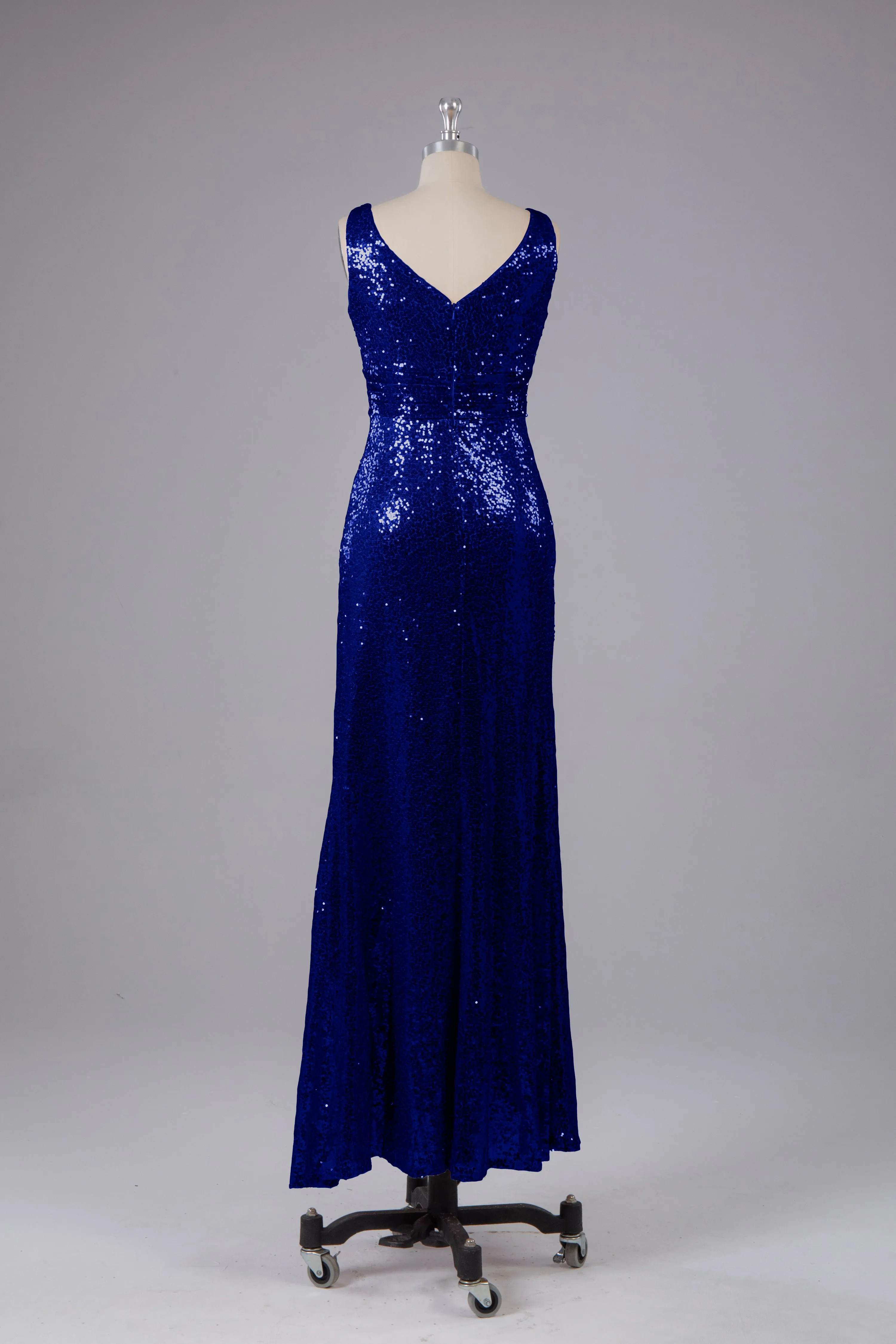 V-Back Straps Sequins Floor Length Bridesmaid Dress