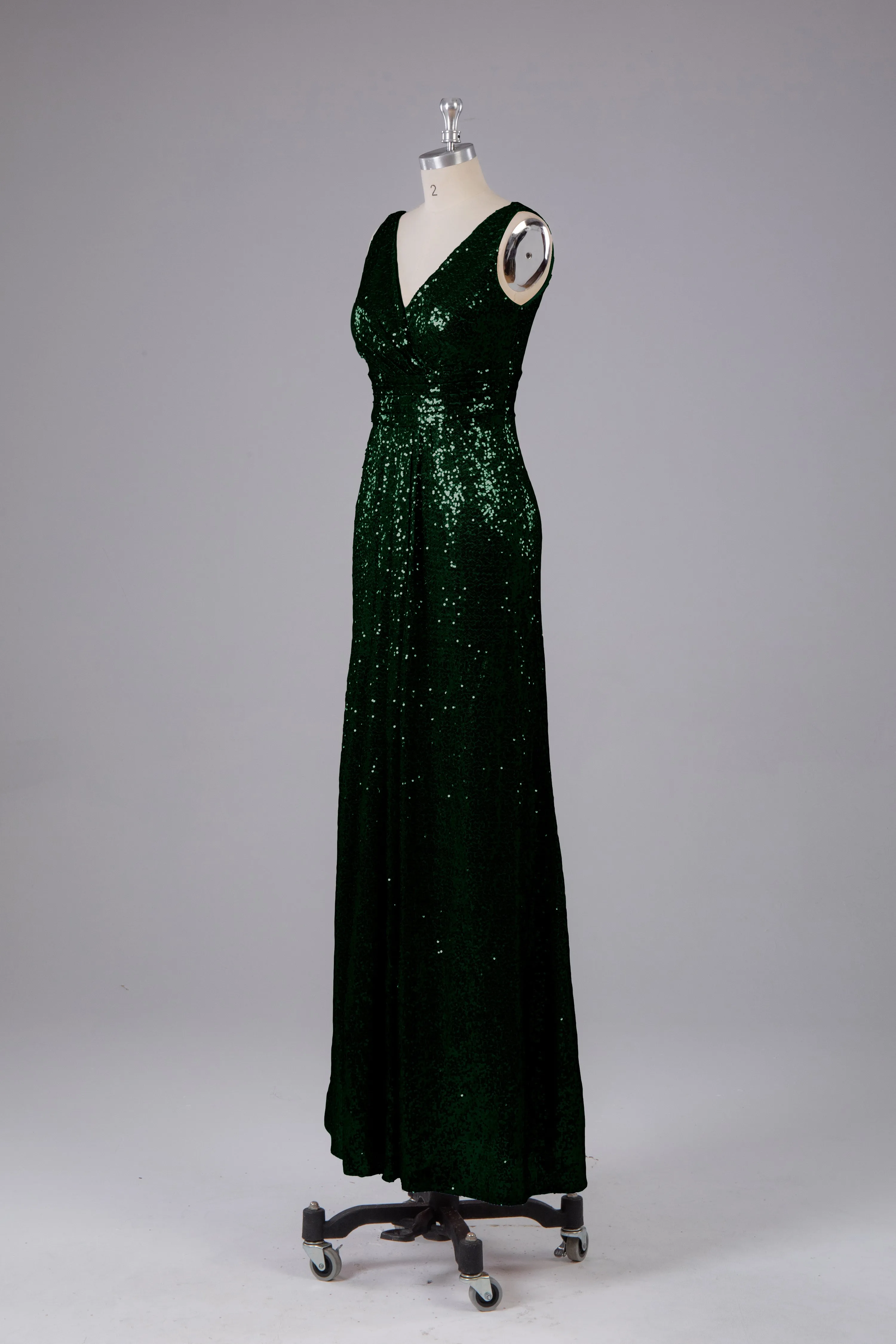 V-Back Straps Sequins Floor Length Bridesmaid Dress