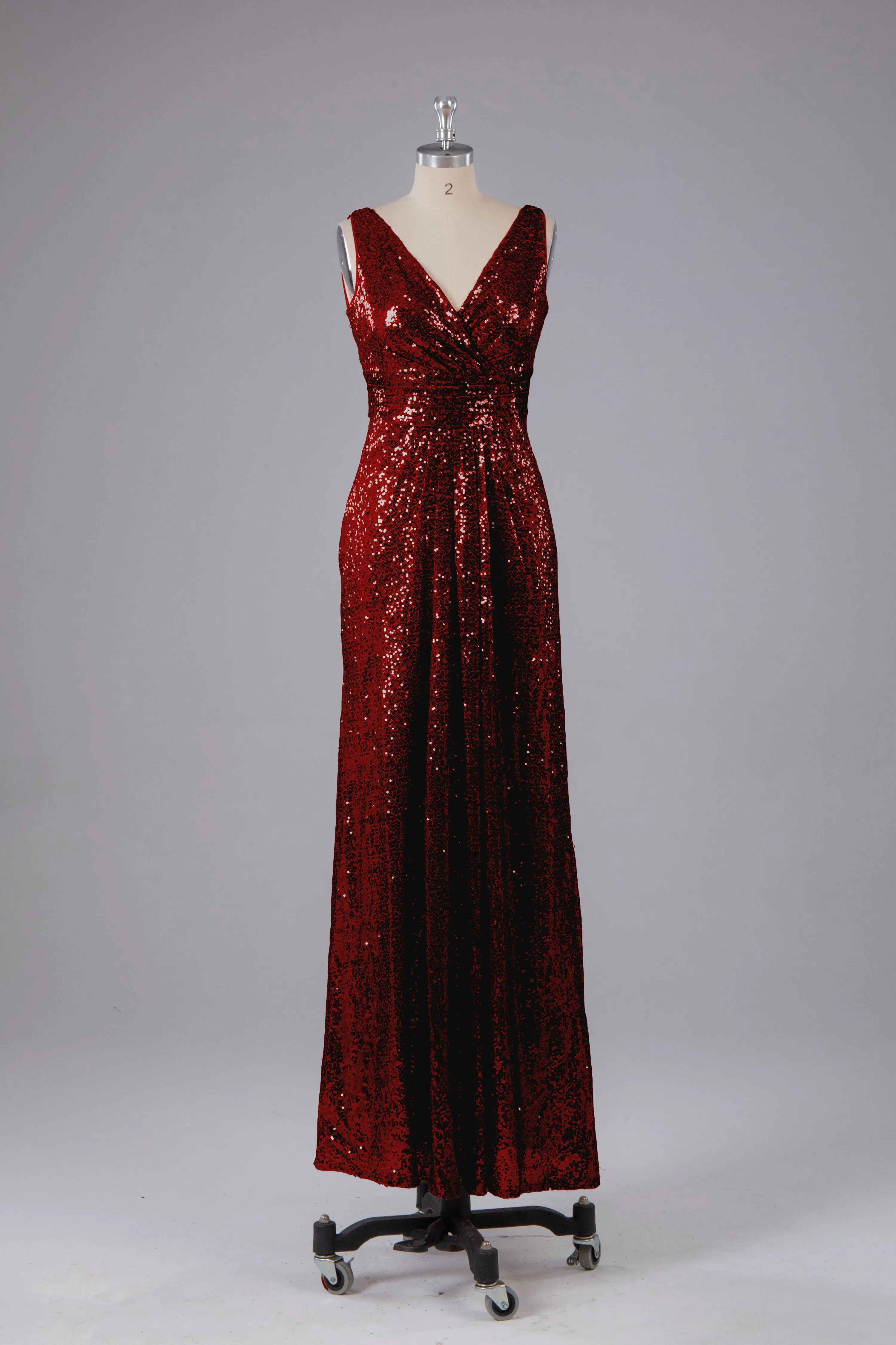 V-Back Straps Sequins Floor Length Bridesmaid Dress