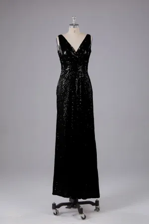V-Back Straps Sequins Floor Length Bridesmaid Dress