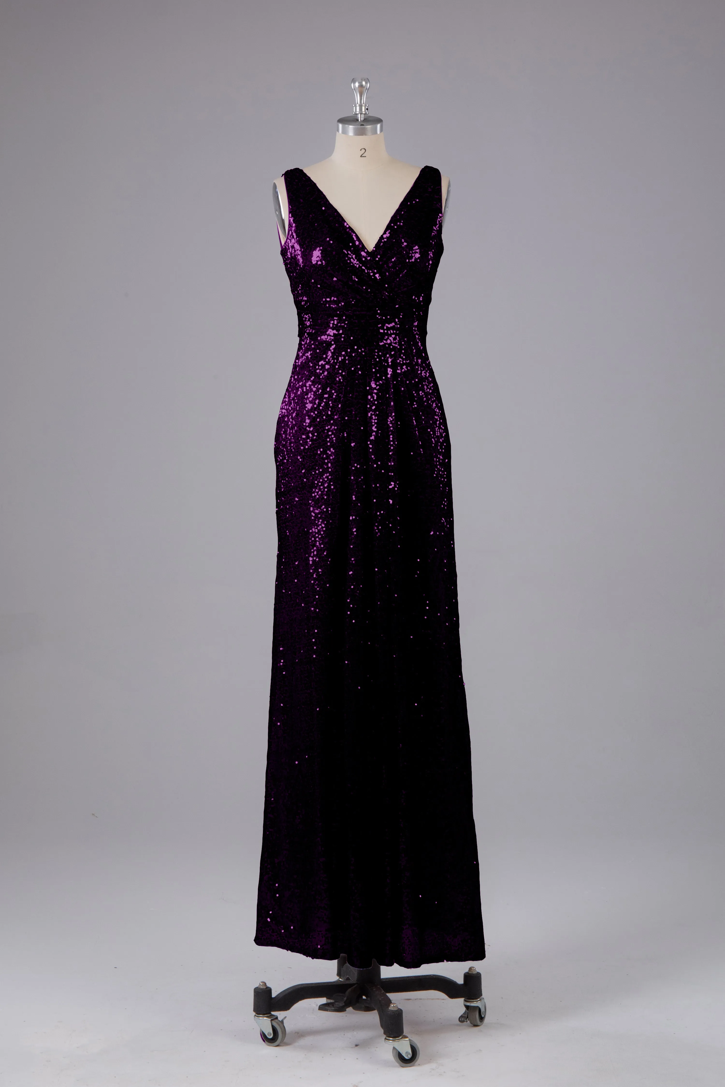 V-Back Straps Sequins Floor Length Bridesmaid Dress