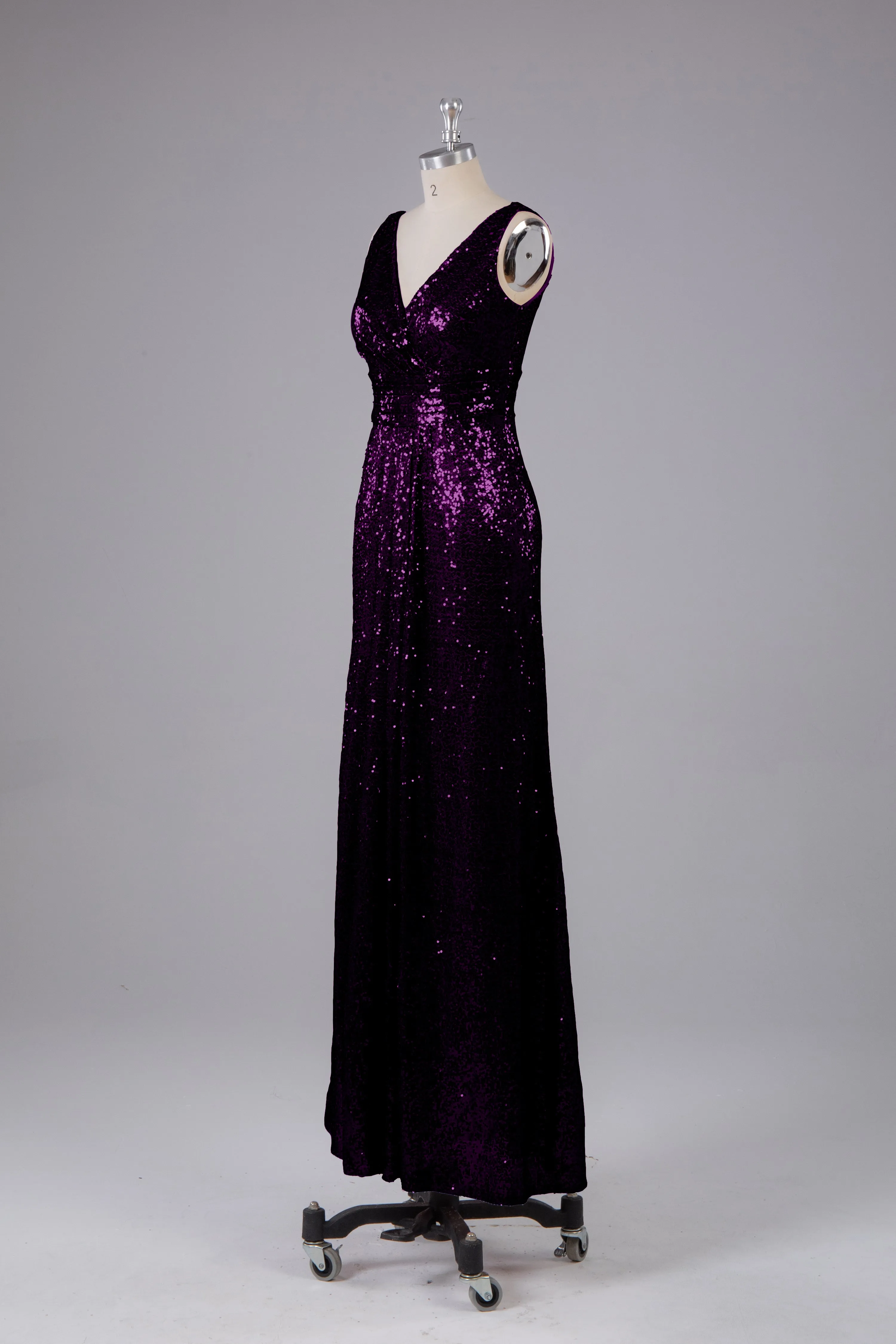 V-Back Straps Sequins Floor Length Bridesmaid Dress