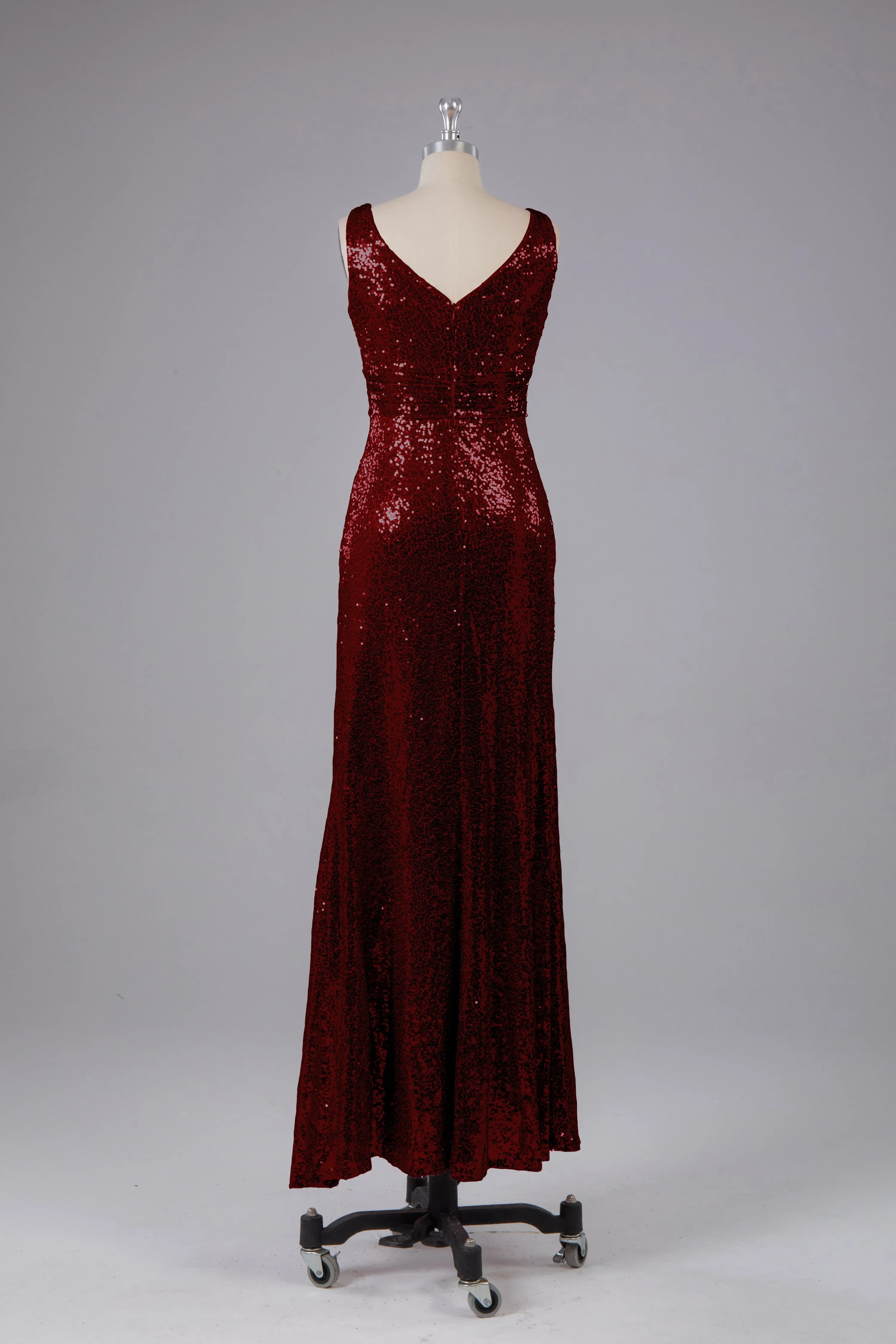 V-Back Straps Sequins Floor Length Bridesmaid Dress