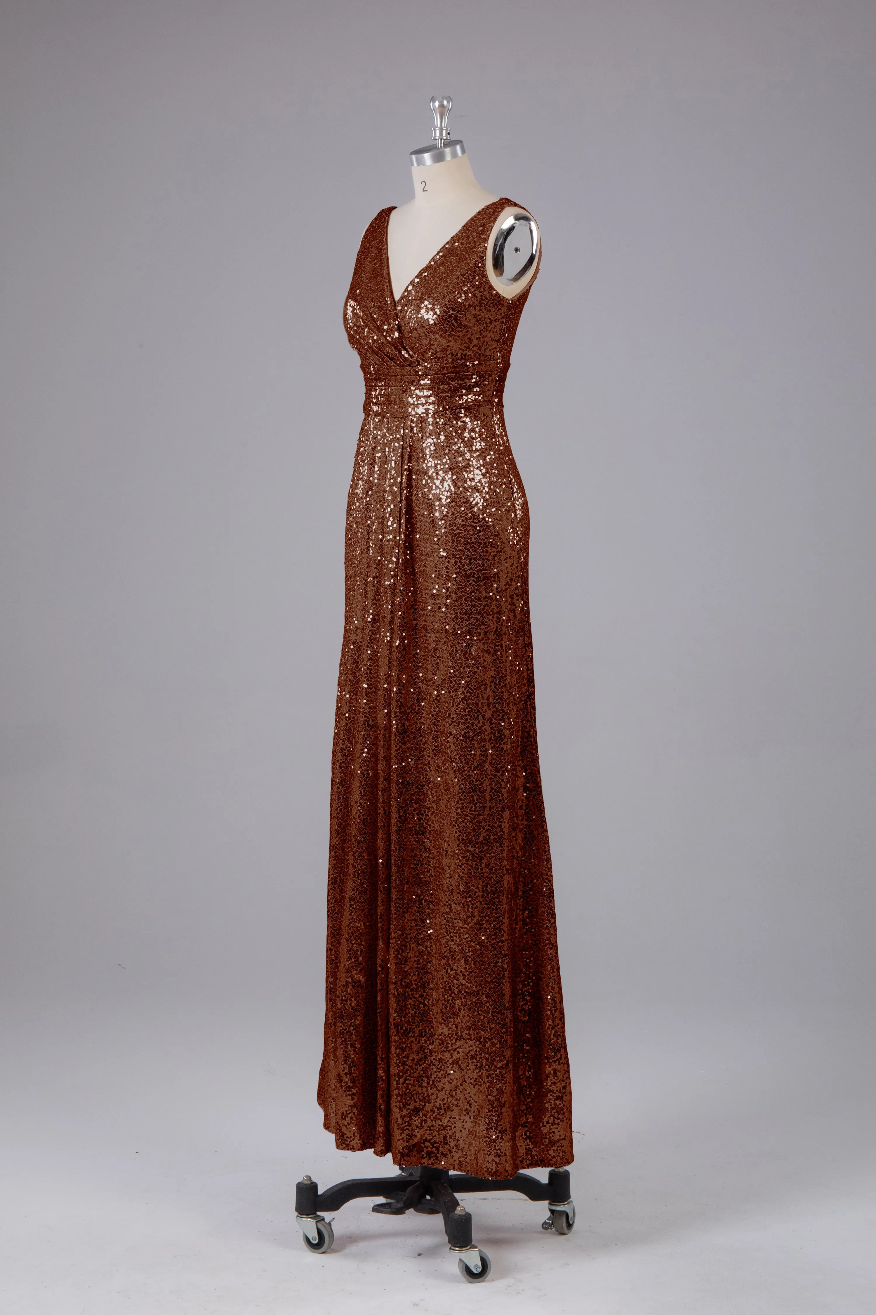 V-Back Straps Sequins Floor Length Bridesmaid Dress