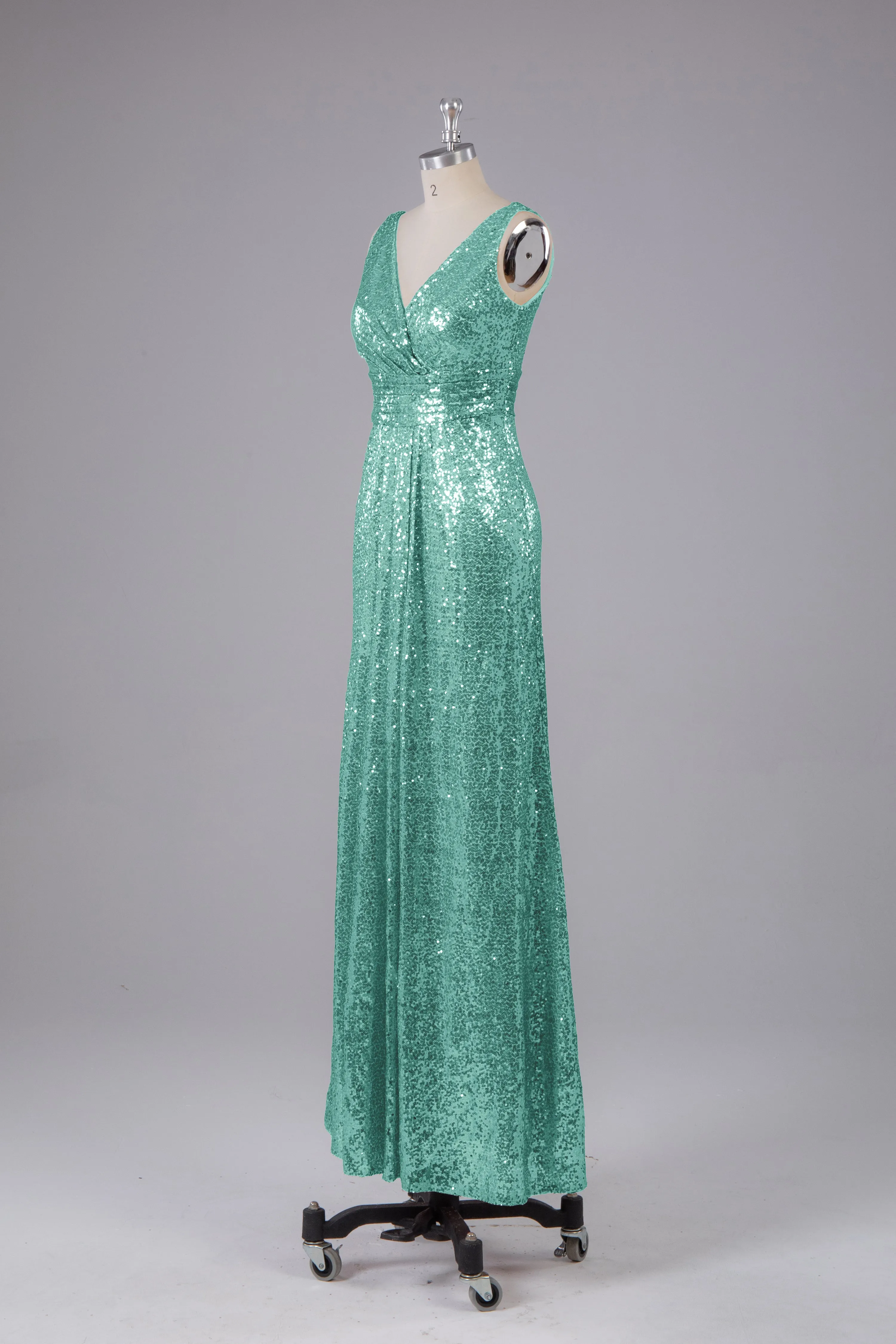 V-Back Straps Sequins Floor Length Bridesmaid Dress