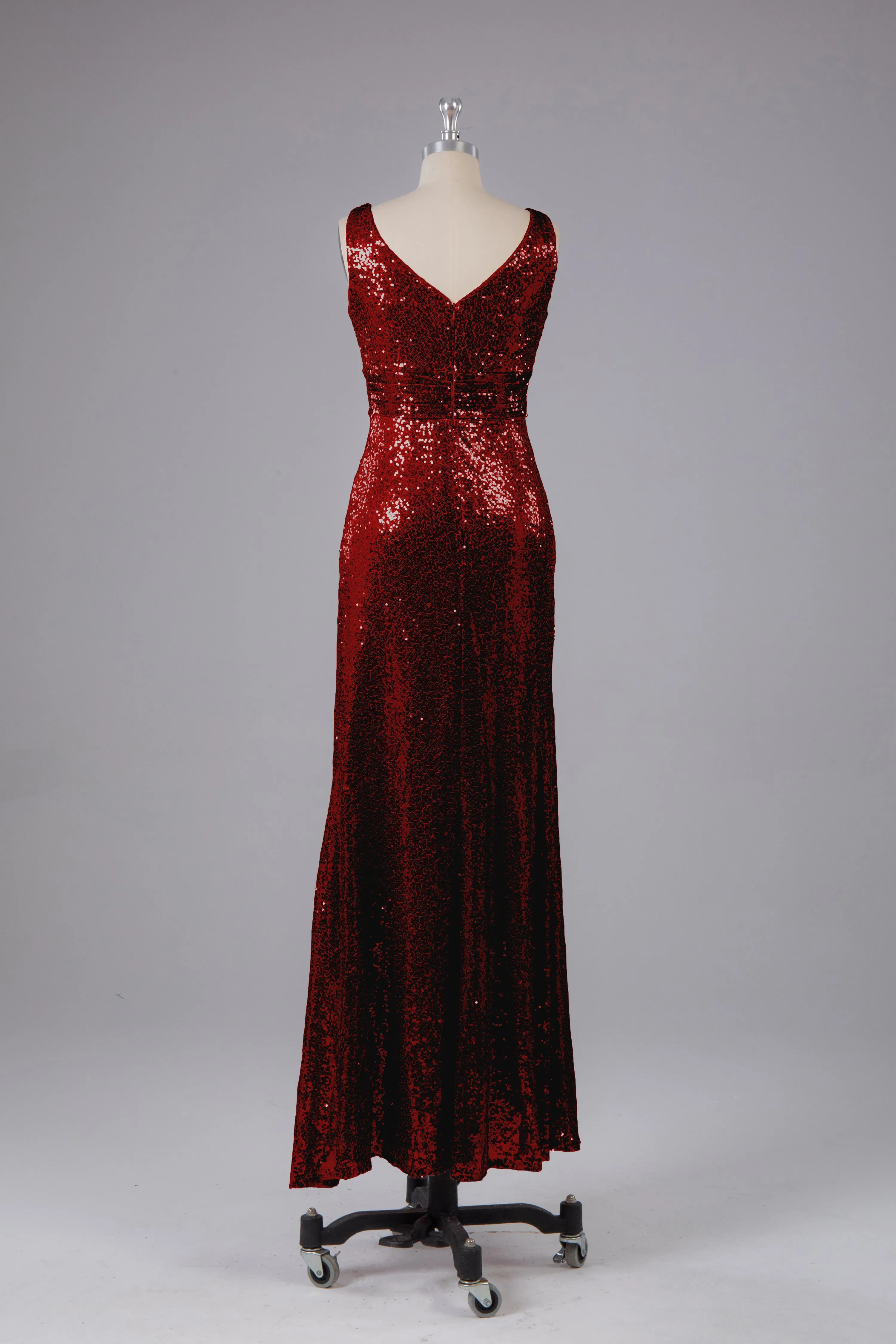 V-Back Straps Sequins Floor Length Bridesmaid Dress