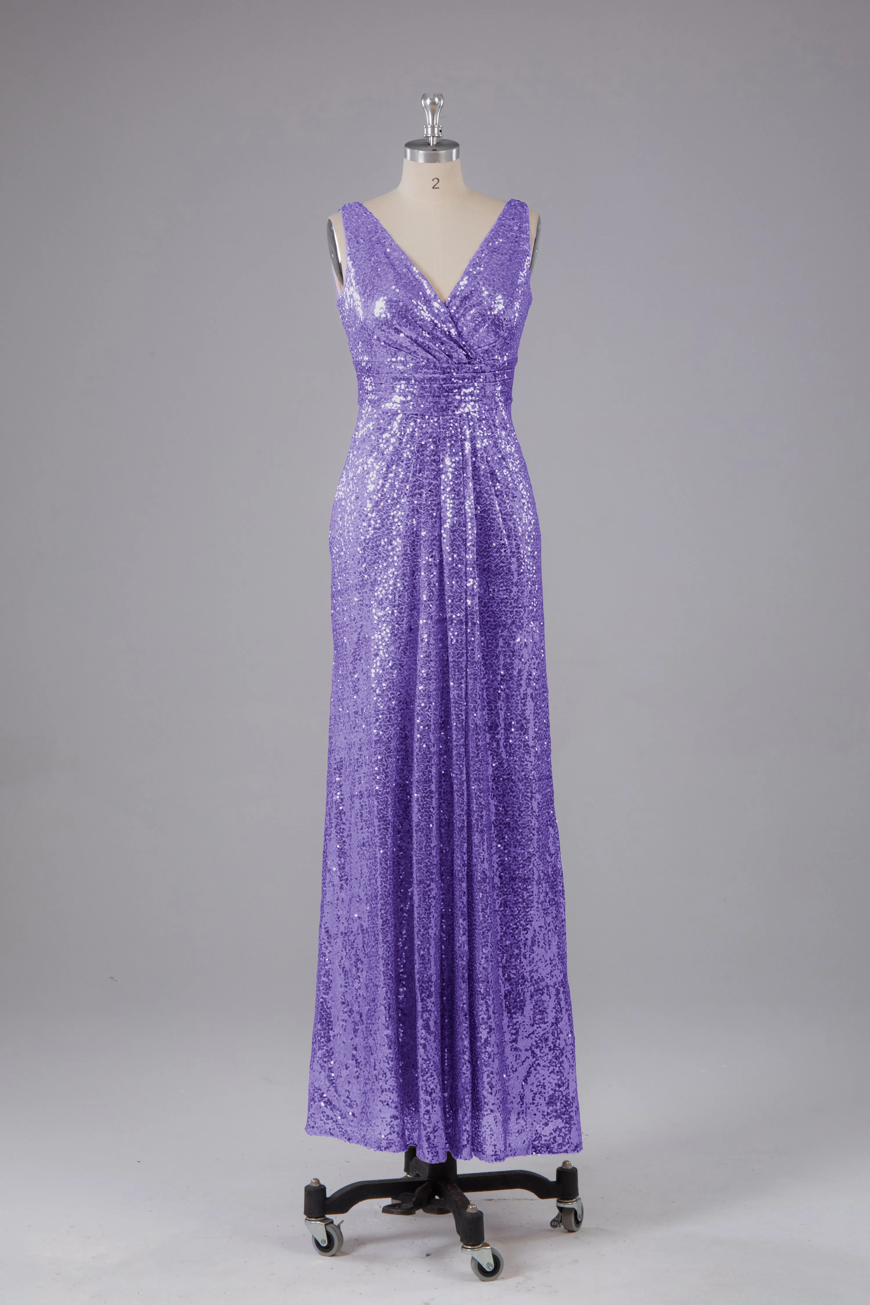 V-Back Straps Sequins Floor Length Bridesmaid Dress