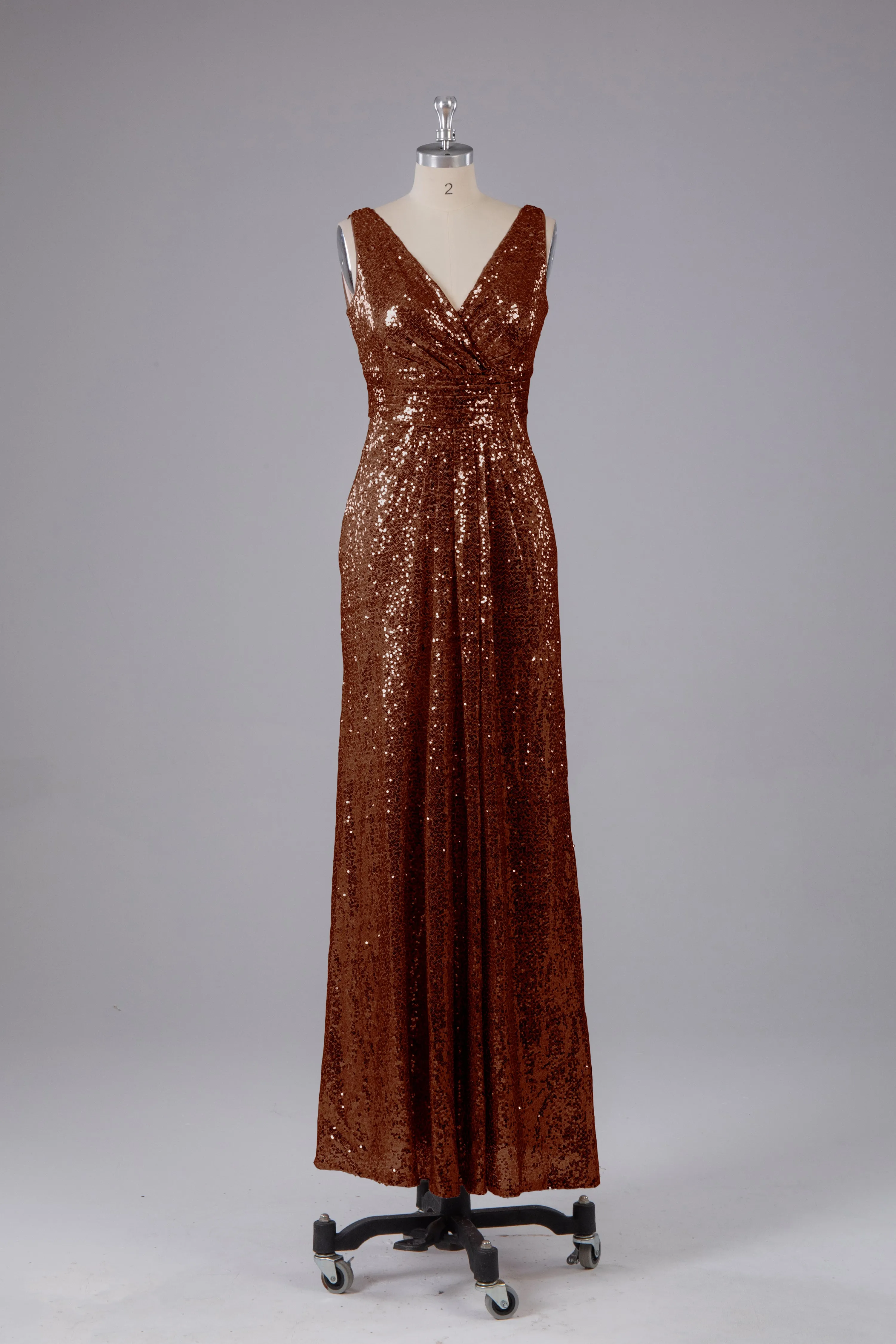 V-Back Straps Sequins Floor Length Bridesmaid Dress