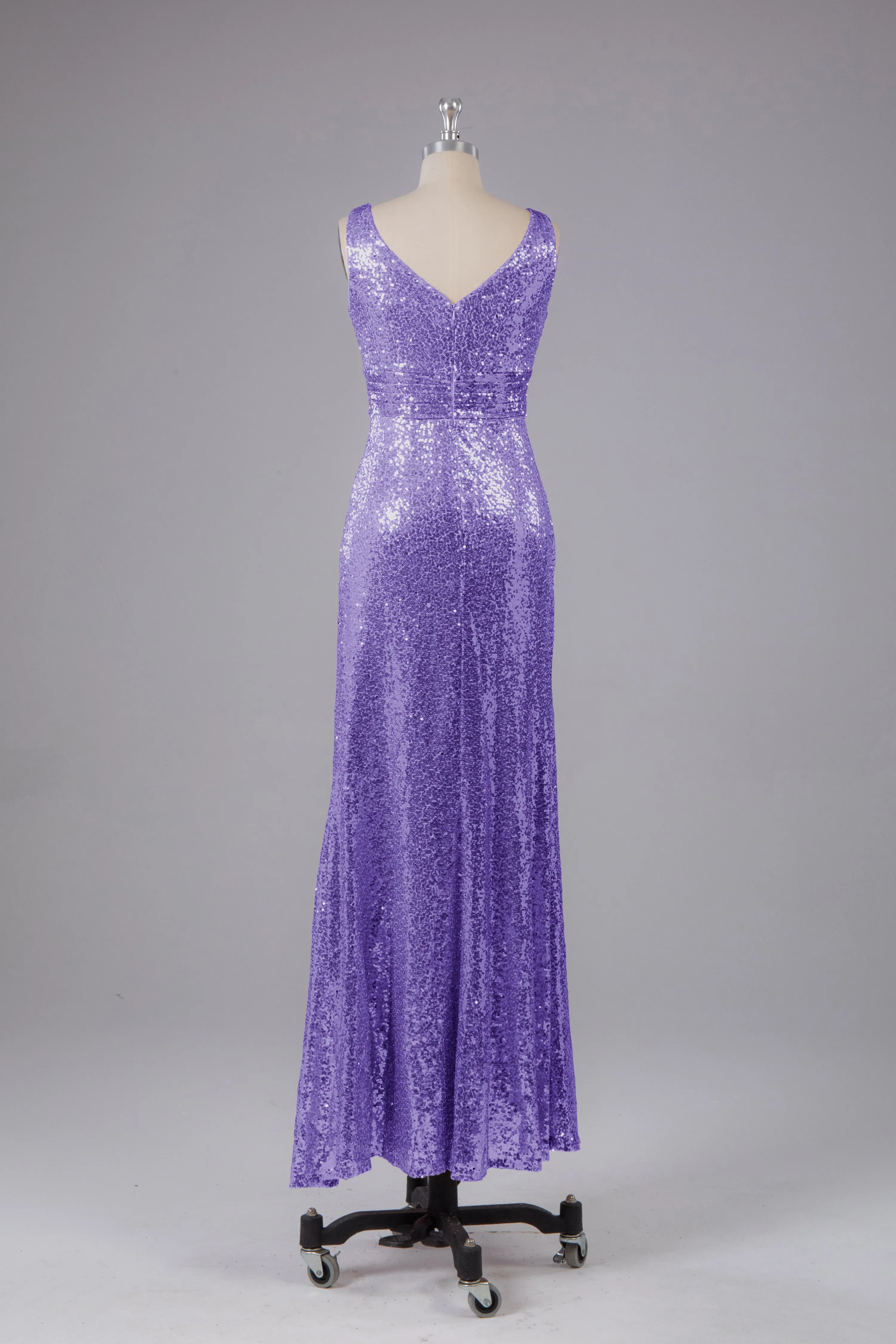 V-Back Straps Sequins Floor Length Bridesmaid Dress