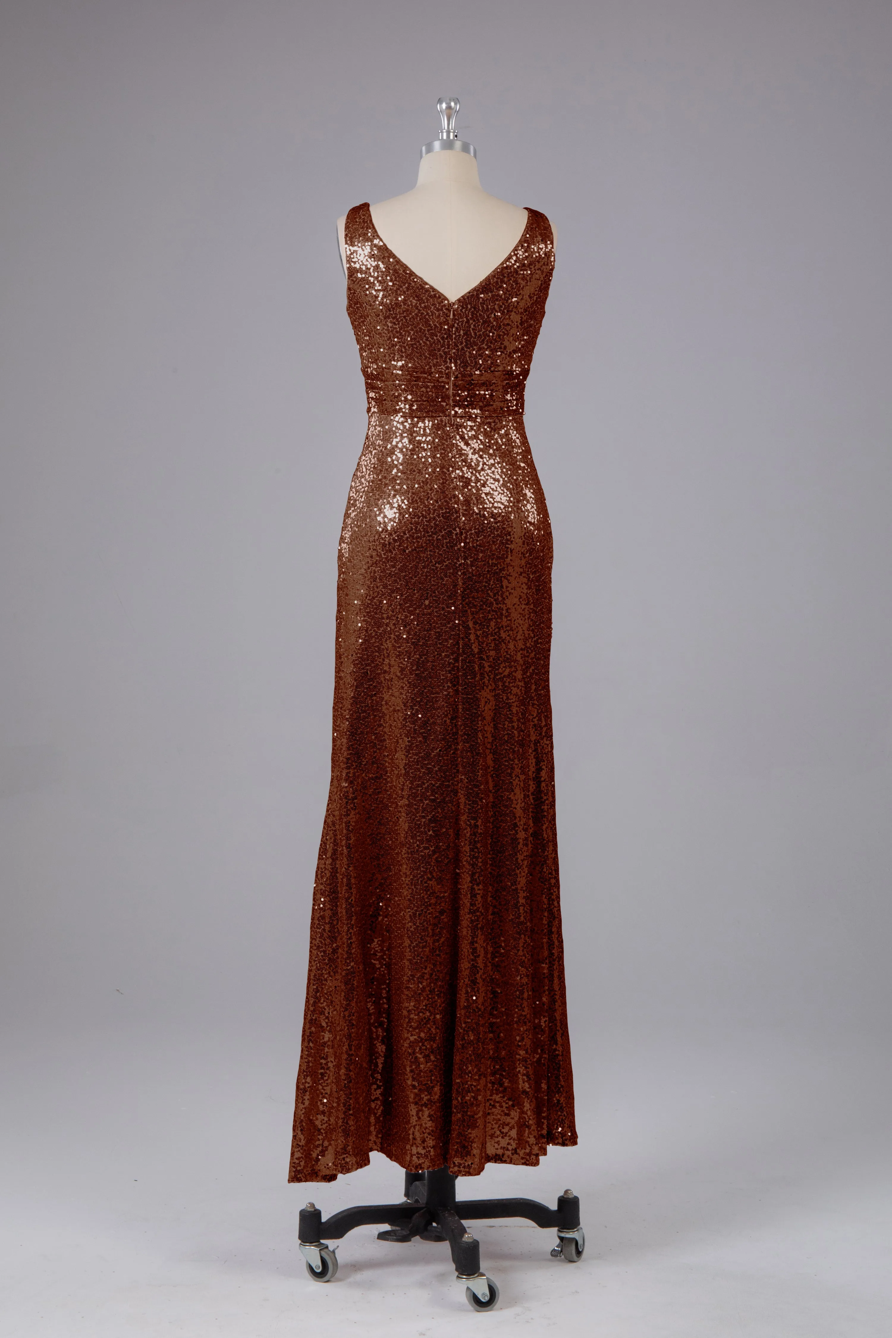 V-Back Straps Sequins Floor Length Bridesmaid Dress
