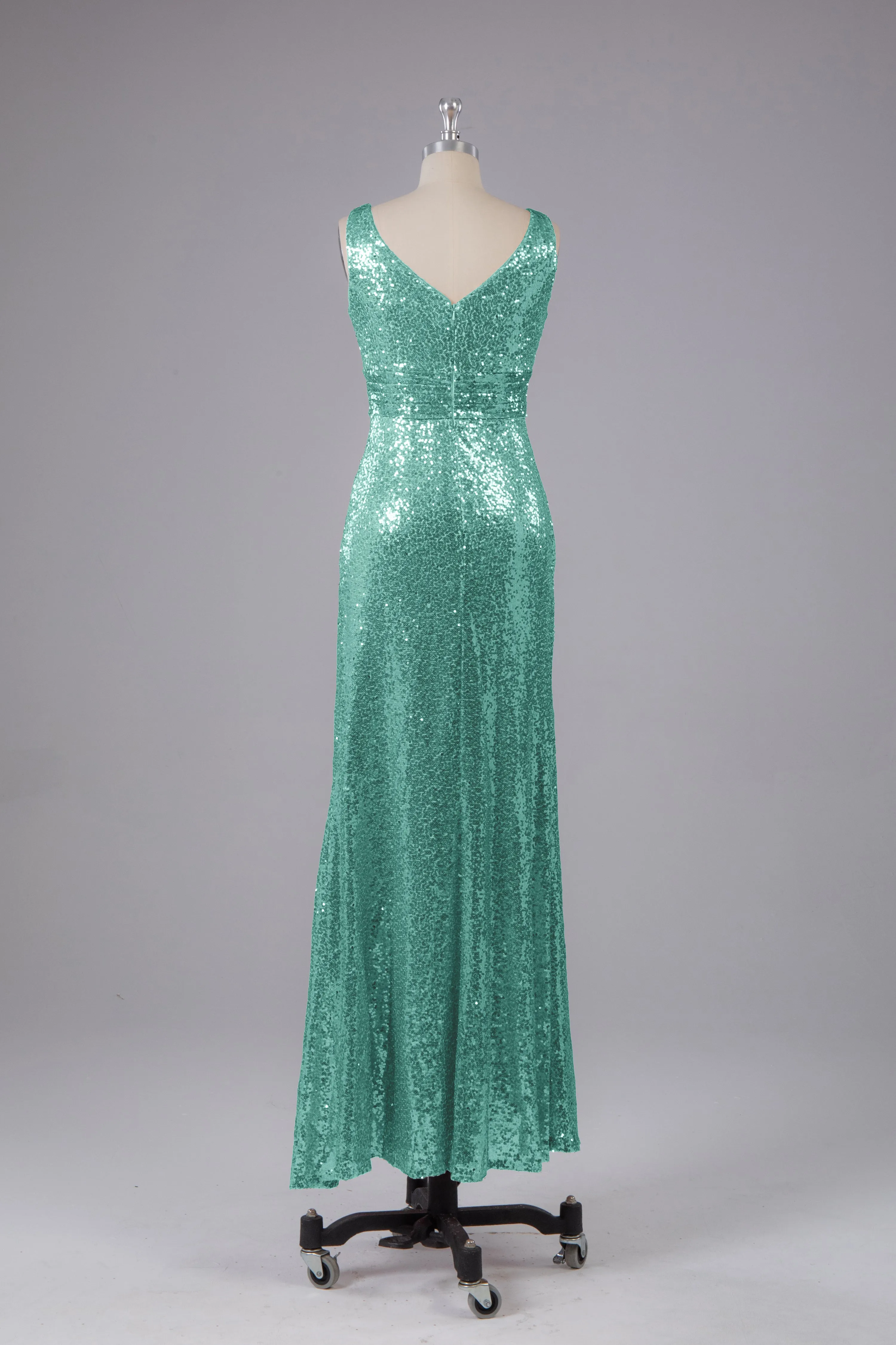 V-Back Straps Sequins Floor Length Bridesmaid Dress