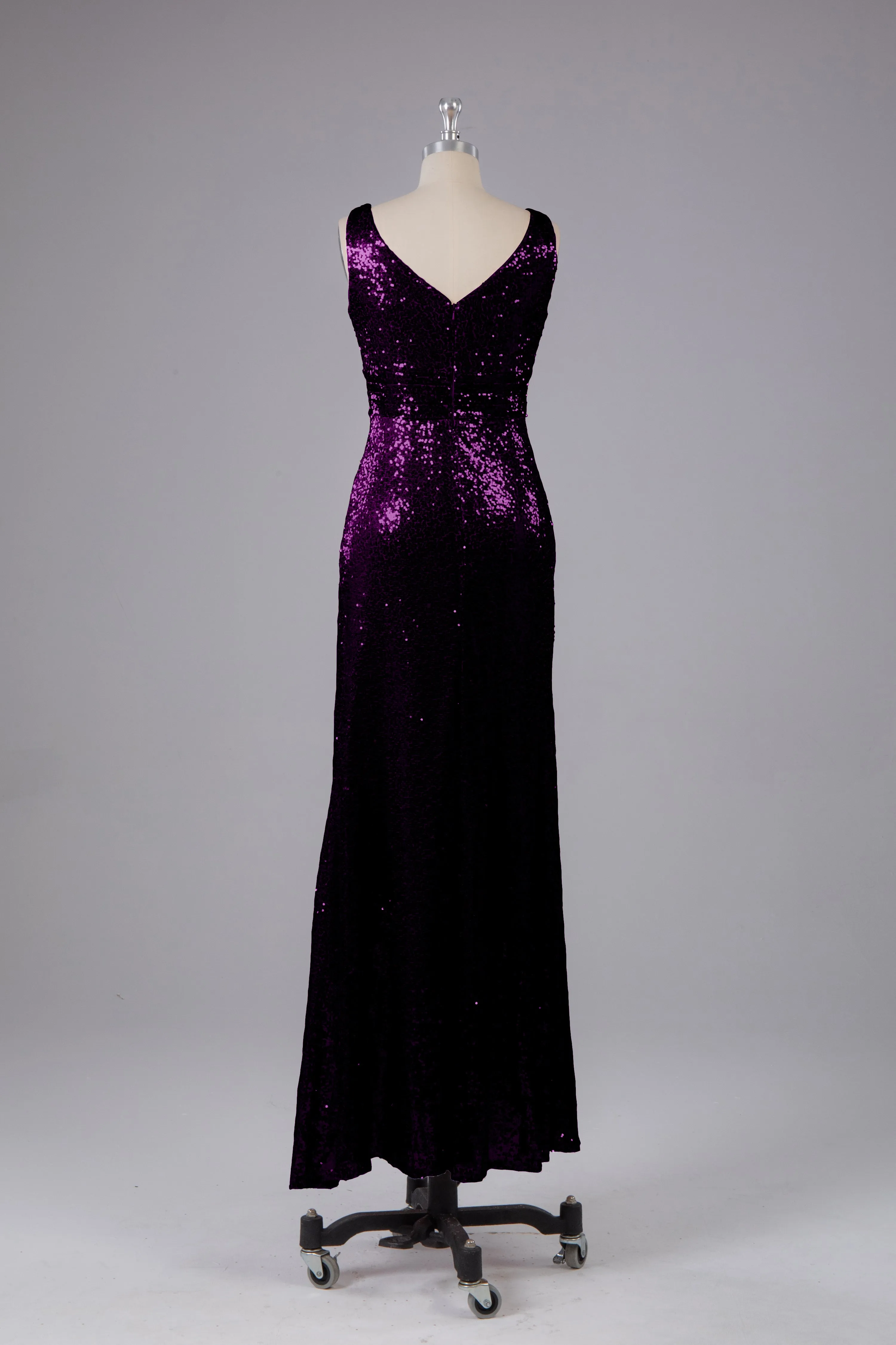 V-Back Straps Sequins Floor Length Bridesmaid Dress