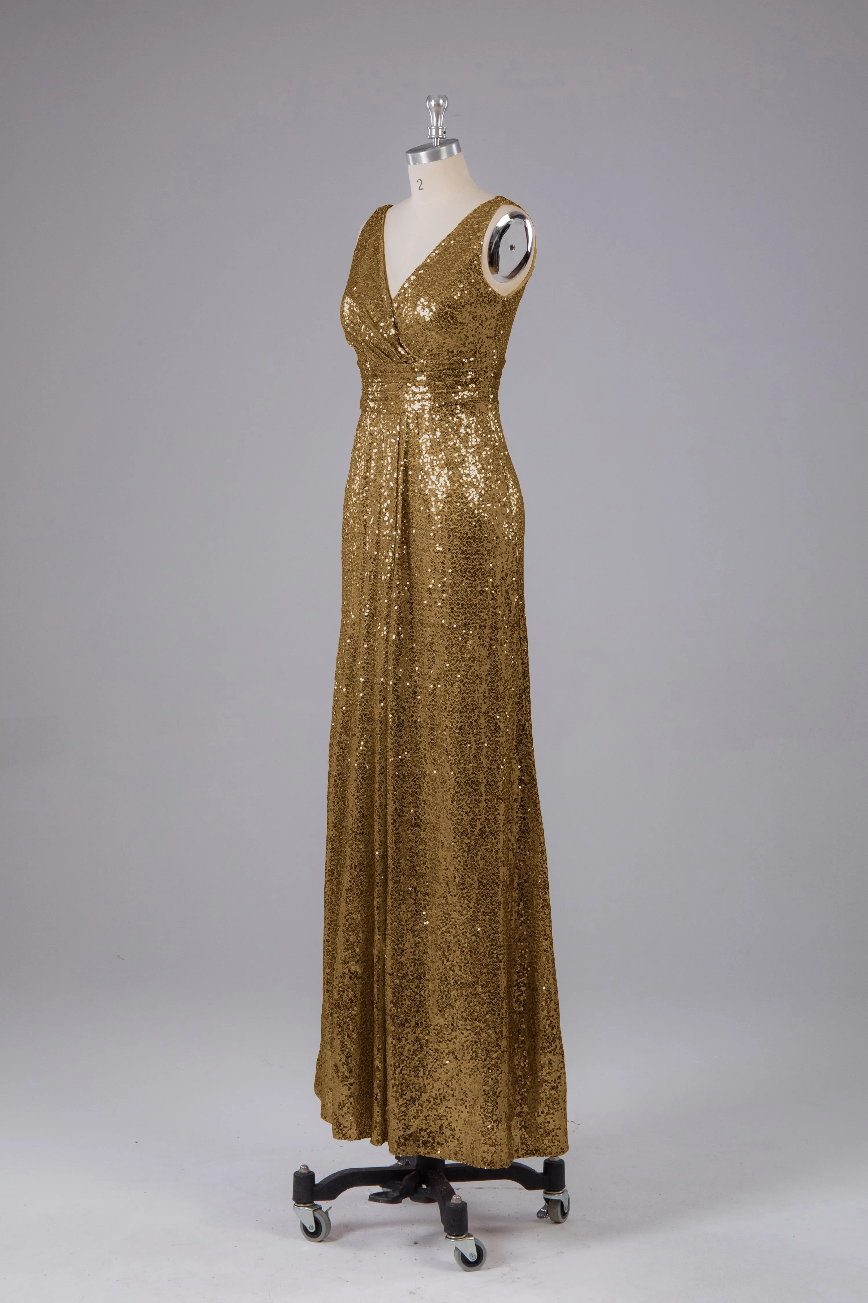 V-Back Straps Sequins Floor Length Bridesmaid Dress