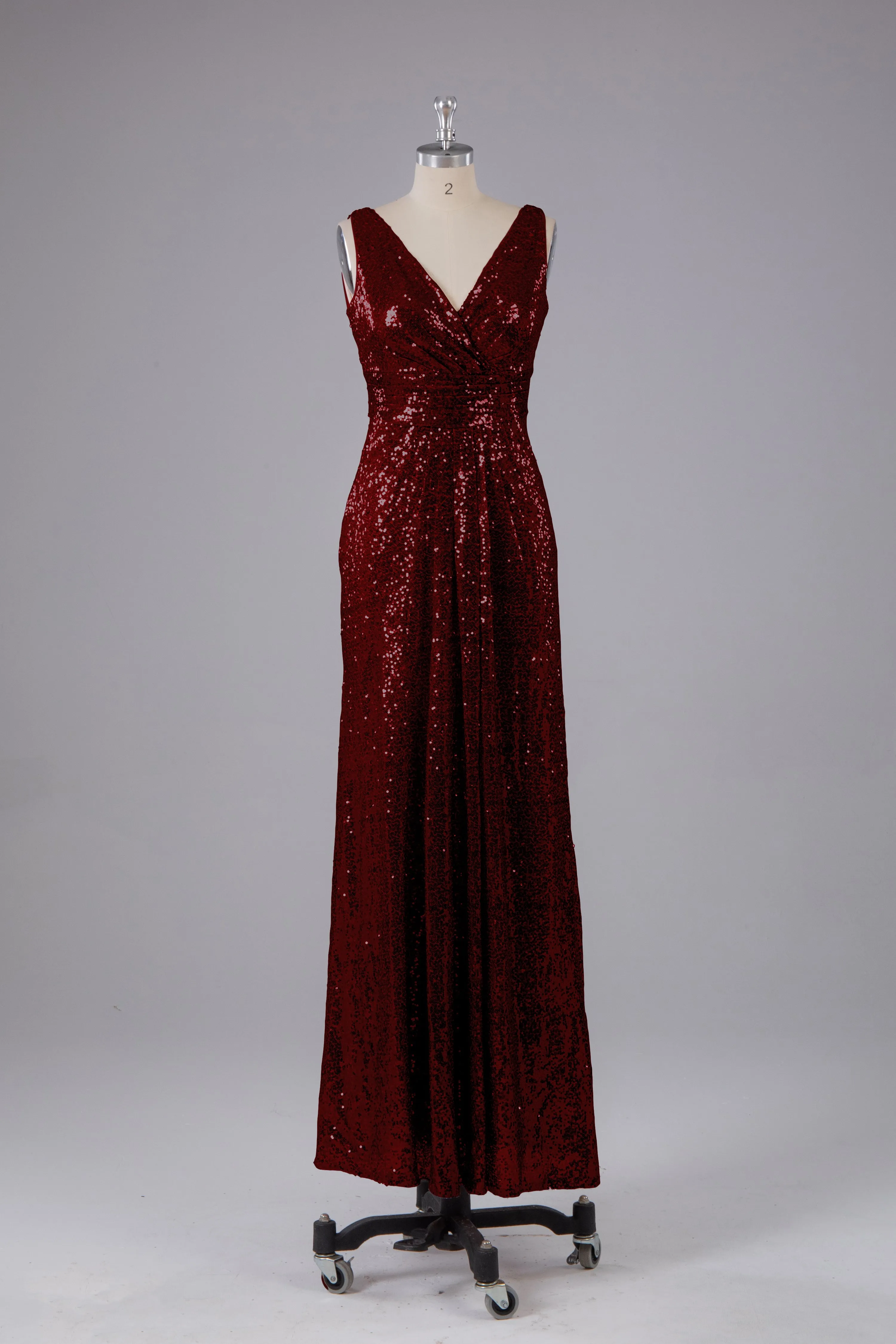 V-Back Straps Sequins Floor Length Bridesmaid Dress