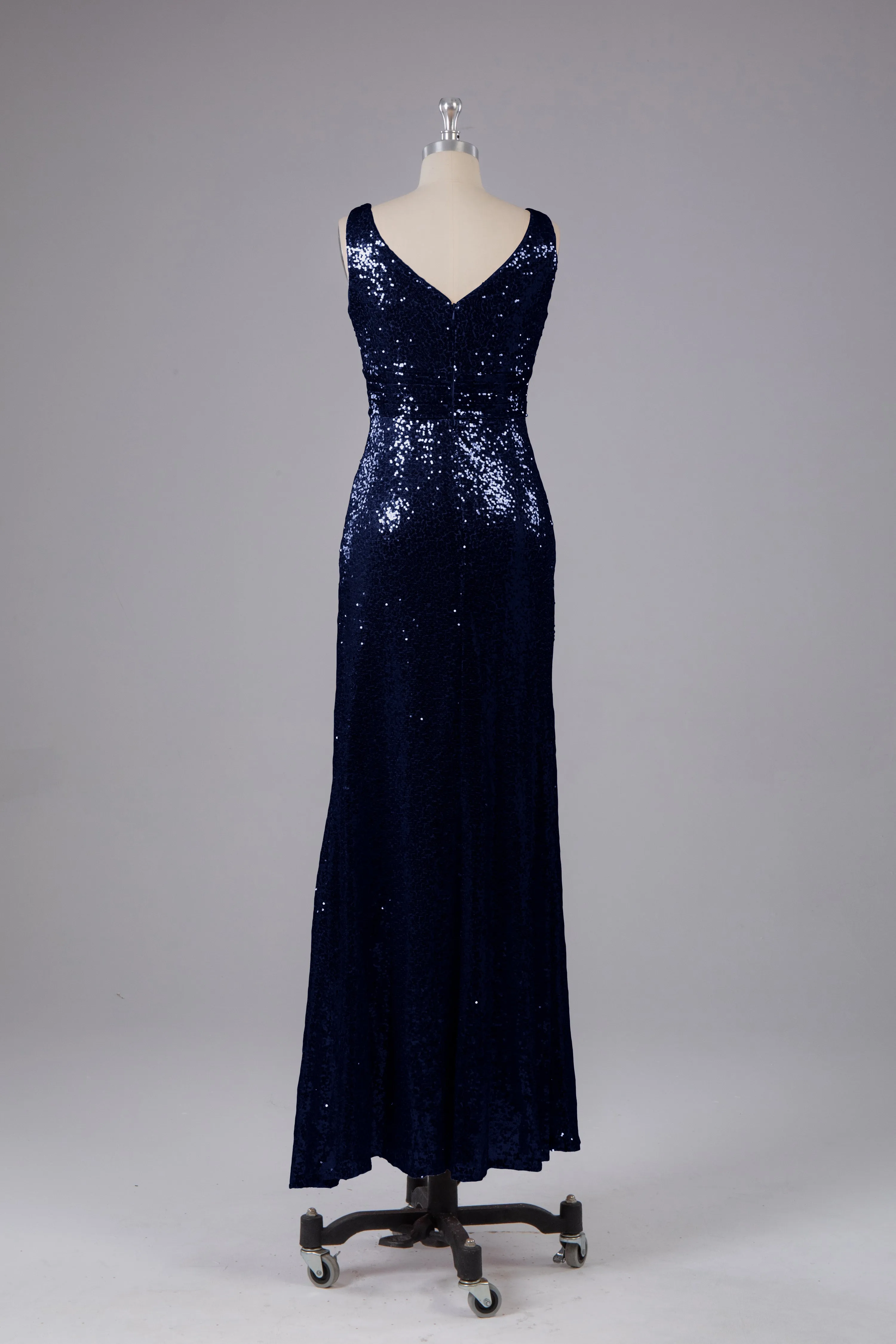 V-Back Straps Sequins Floor Length Bridesmaid Dress
