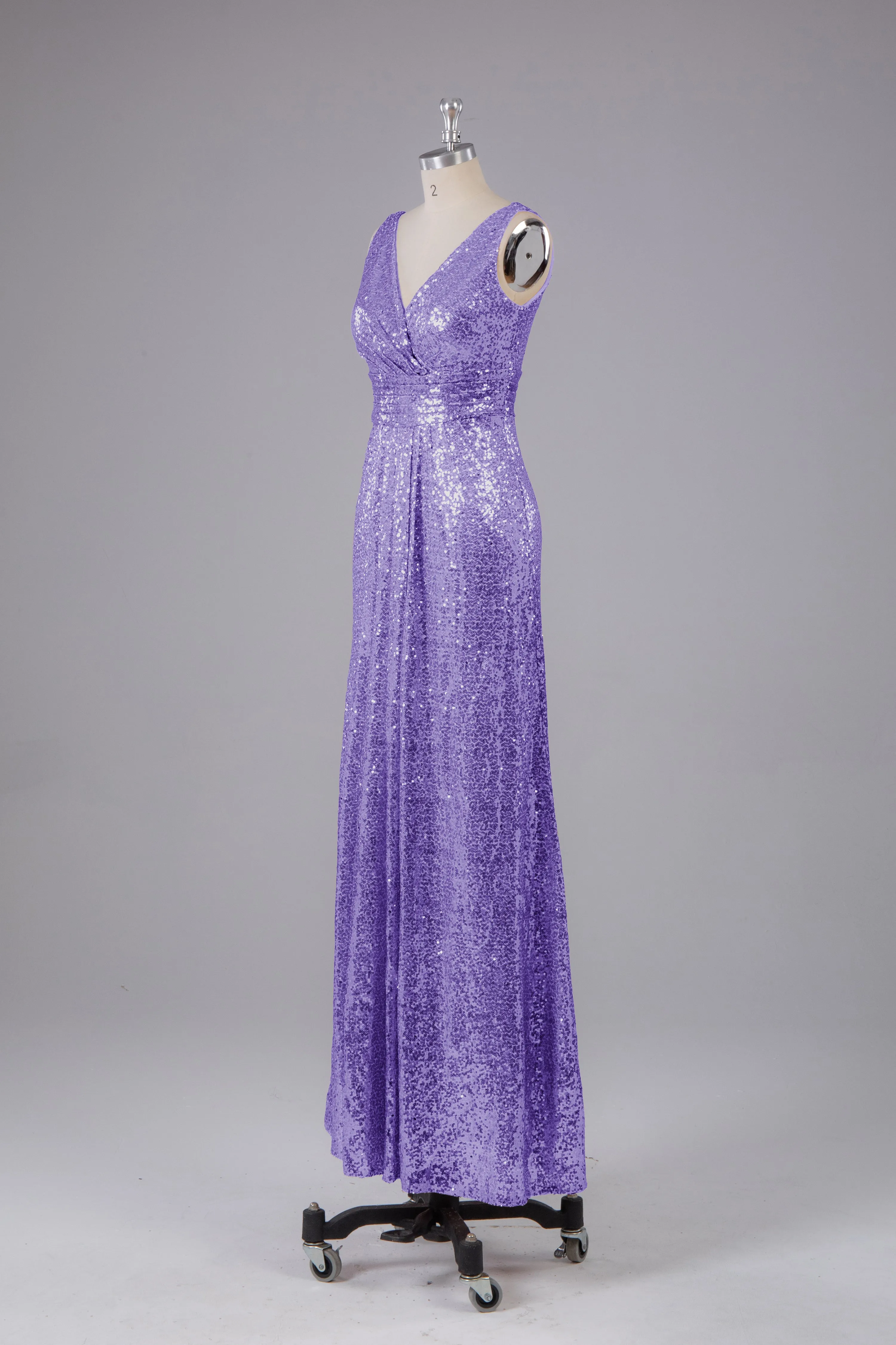 V-Back Straps Sequins Floor Length Bridesmaid Dress