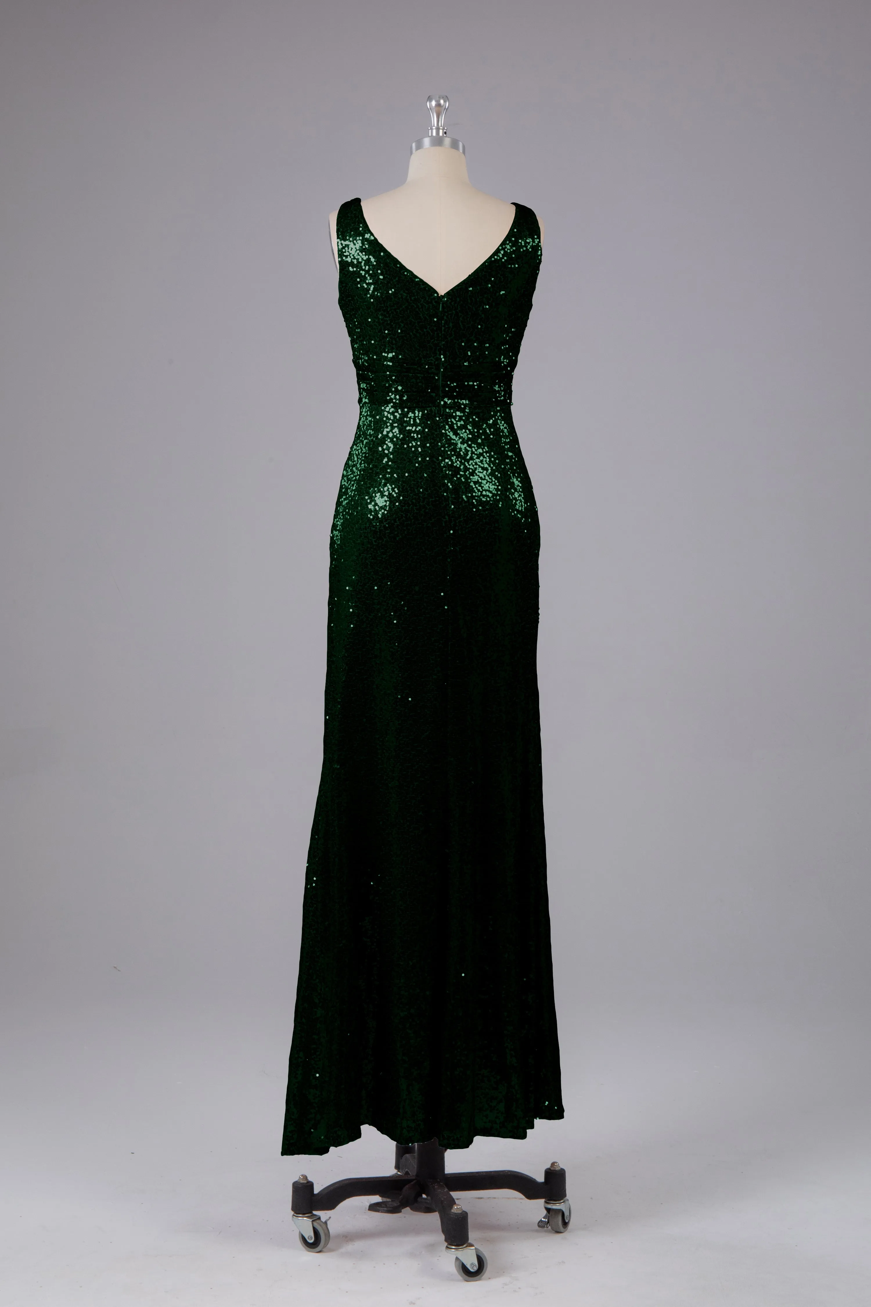 V-Back Straps Sequins Floor Length Bridesmaid Dress