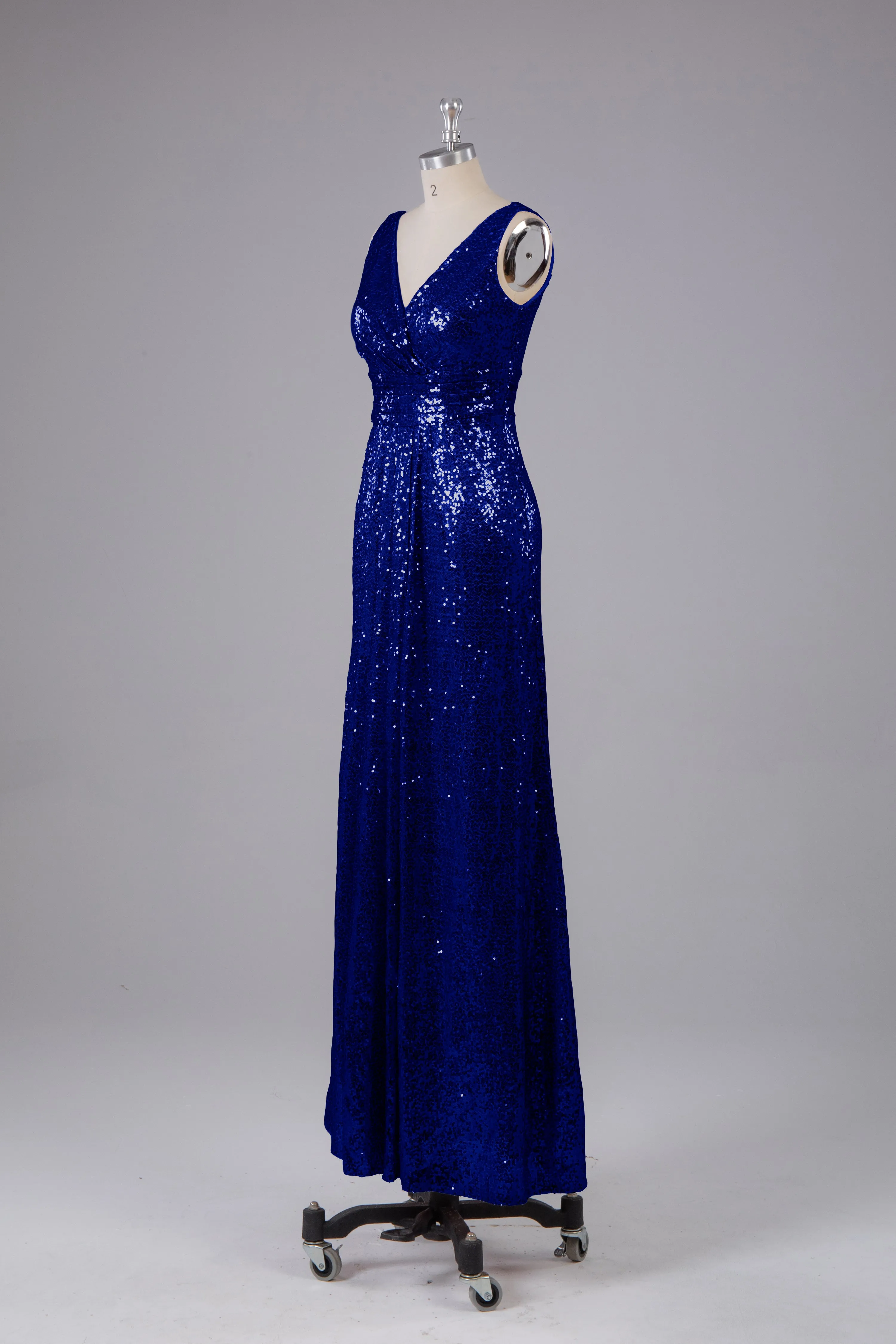 V-Back Straps Sequins Floor Length Bridesmaid Dress