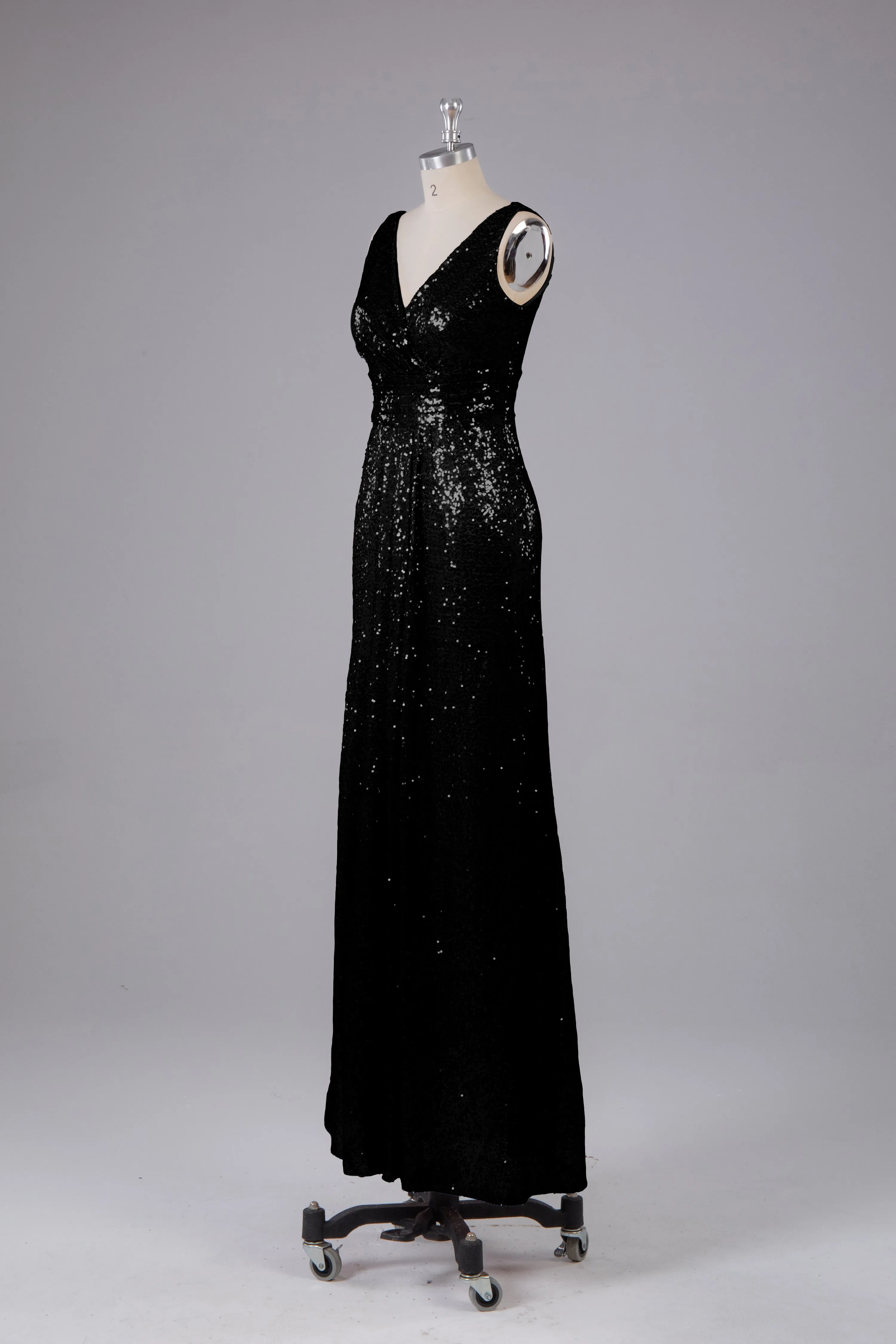 V-Back Straps Sequins Floor Length Bridesmaid Dress