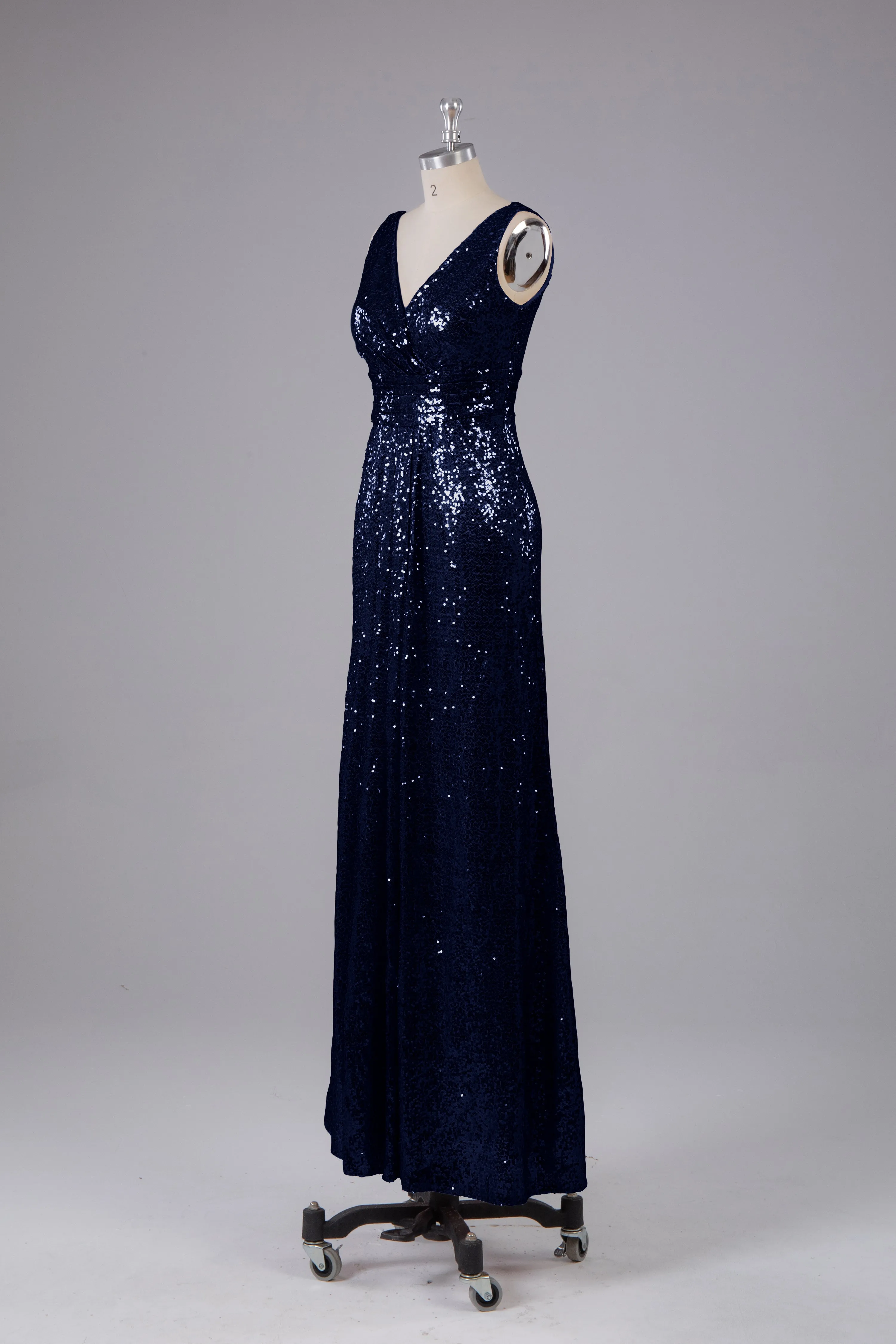 V-Back Straps Sequins Floor Length Bridesmaid Dress