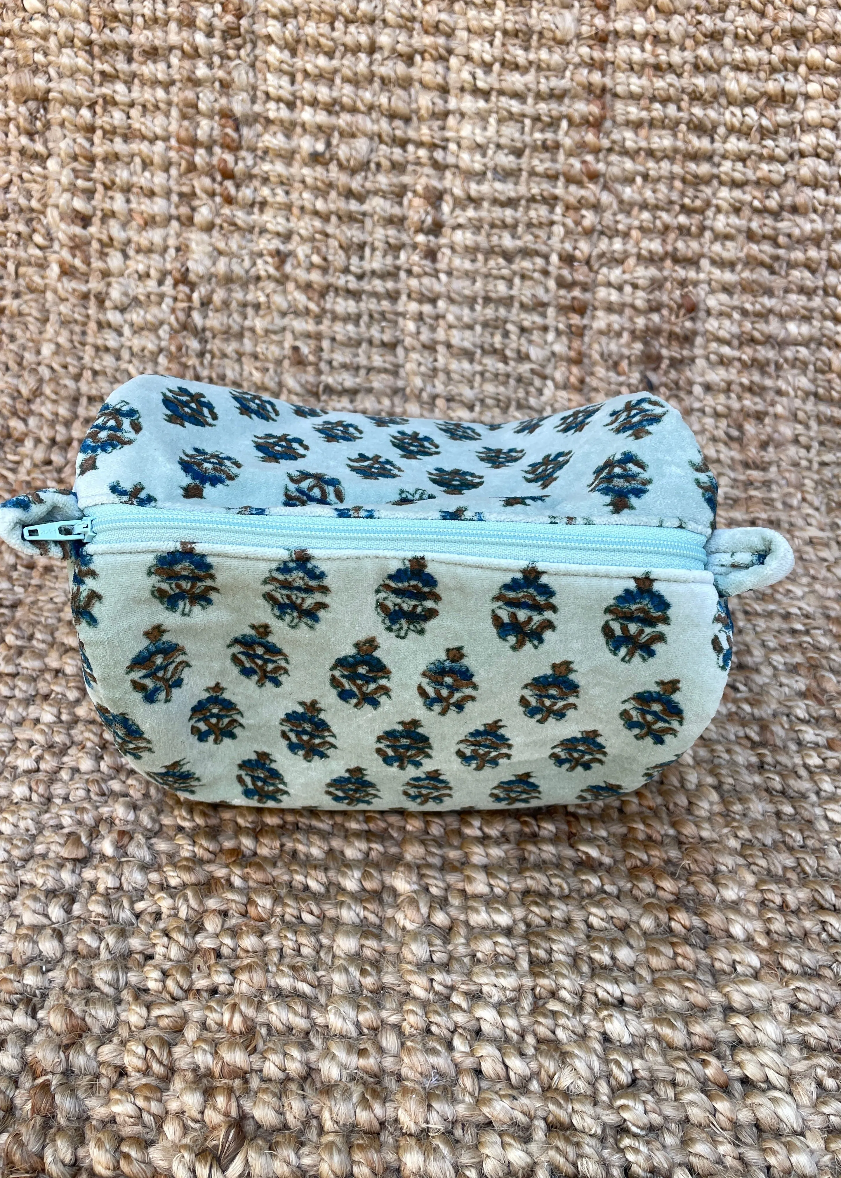 Velvet Block Print Cosmetic Pouch - Mint