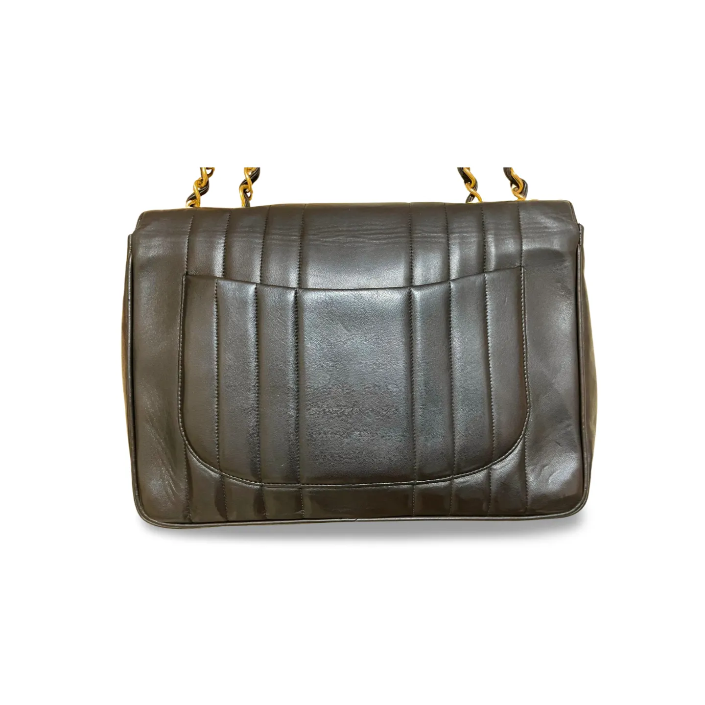 Vintage CHANEL black lambskin 2.55 classic jumbo, large chain, large shoulder bag with golden CC. Vertical stitch. 051128ac4