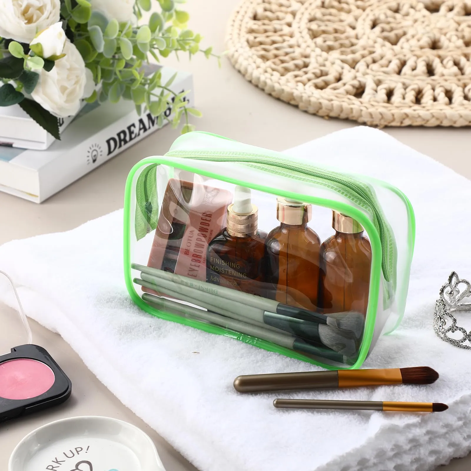 Weewooday 12 Pieces Clear Cosmetics Bag PVC Zippered Clear Toiletry Carry Pouch Cosmetic Makeup Bag Waterproof Makeup Vinyl Plastic Organizer Case for Vacation Bathroom(Bright Color,Medium)