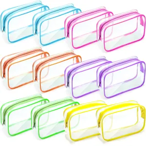 Weewooday 12 Pieces Clear Cosmetics Bag PVC Zippered Clear Toiletry Carry Pouch Cosmetic Makeup Bag Waterproof Makeup Vinyl Plastic Organizer Case for Vacation Bathroom(Bright Color,Medium)
