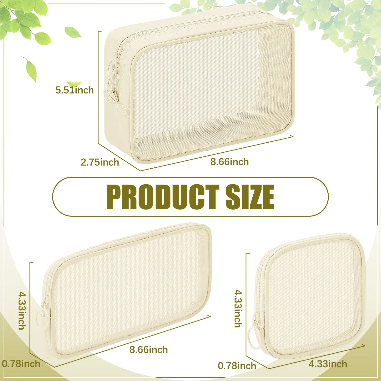 Weewooday 4 Pcs Mesh Makeup Bag Mesh Cosmetic Bag Travel Toiletry Pouch with Zipper Mini Makeup Cosmetic Purse for Daily Accessory(Small, Large, Medium,Beige)