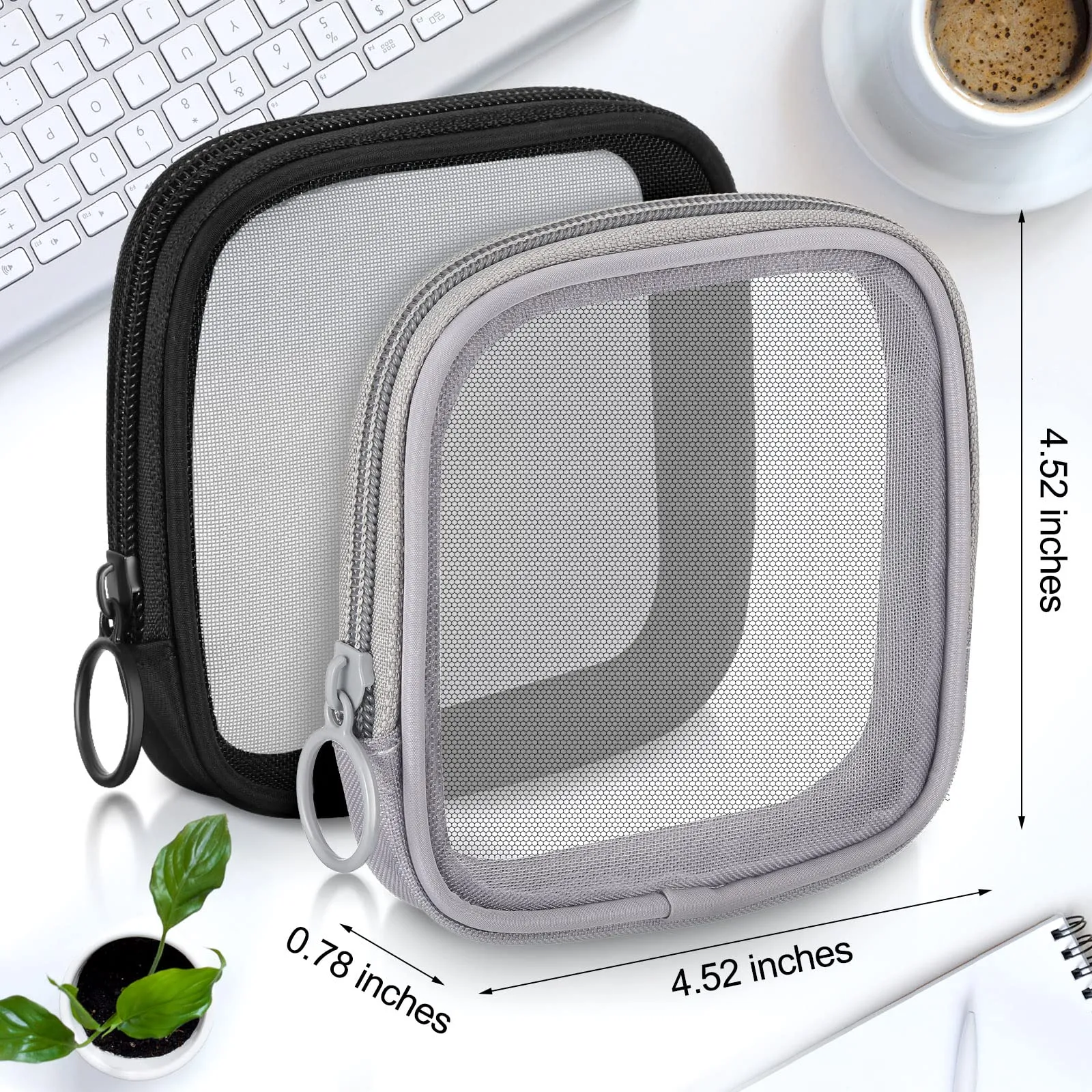 Weewooday 4 Pcs Mesh Makeup Bag Mesh Cosmetic Bag Travel Toiletry Pouch with Zipper Mini Makeup Cosmetic Purse for Daily Accessory(Small,Black, Gray)
