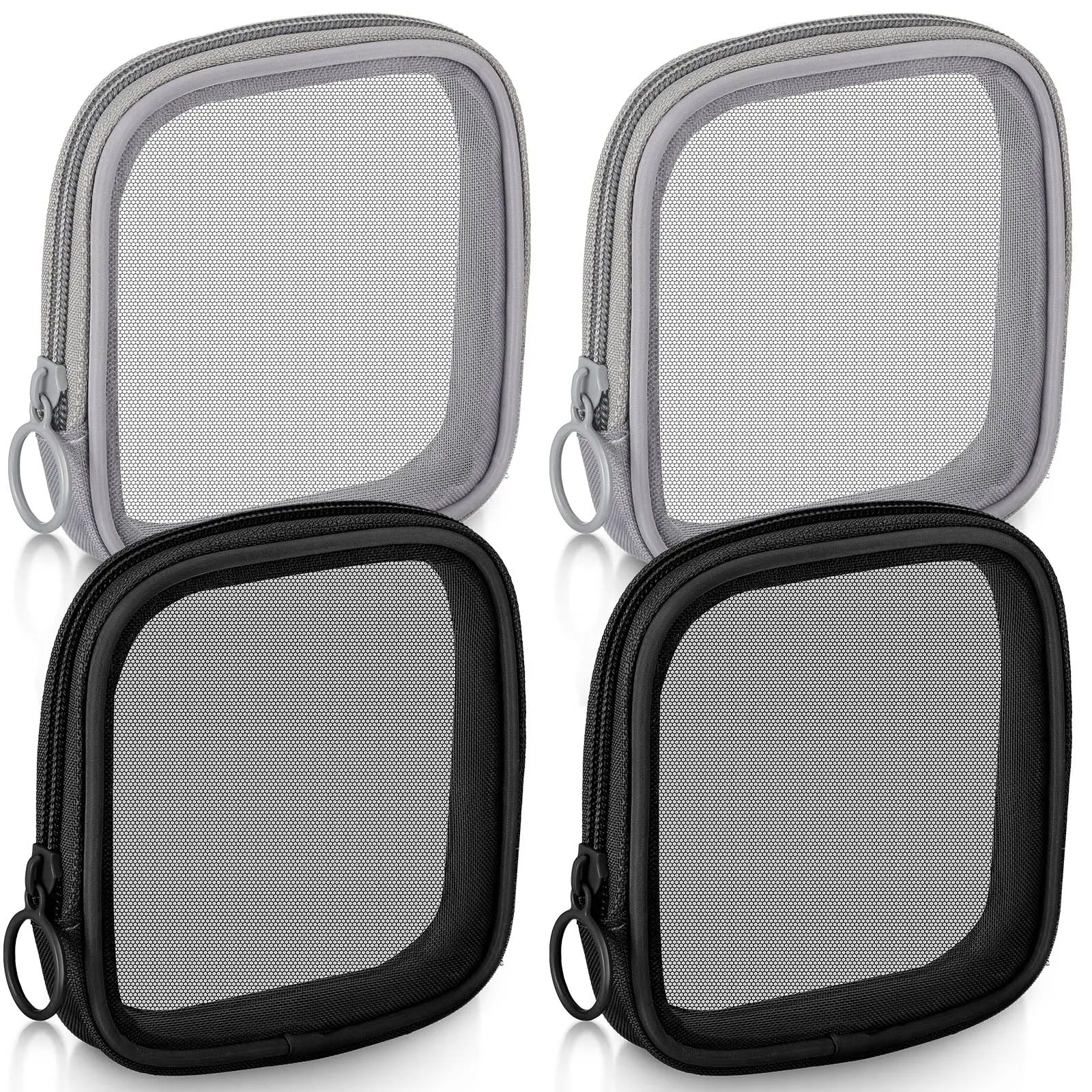 Weewooday 4 Pcs Mesh Makeup Bag Mesh Cosmetic Bag Travel Toiletry Pouch with Zipper Mini Makeup Cosmetic Purse for Daily Accessory(Small,Black, Gray)