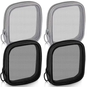 Weewooday 4 Pcs Mesh Makeup Bag Mesh Cosmetic Bag Travel Toiletry Pouch with Zipper Mini Makeup Cosmetic Purse for Daily Accessory(Small,Black, Gray)
