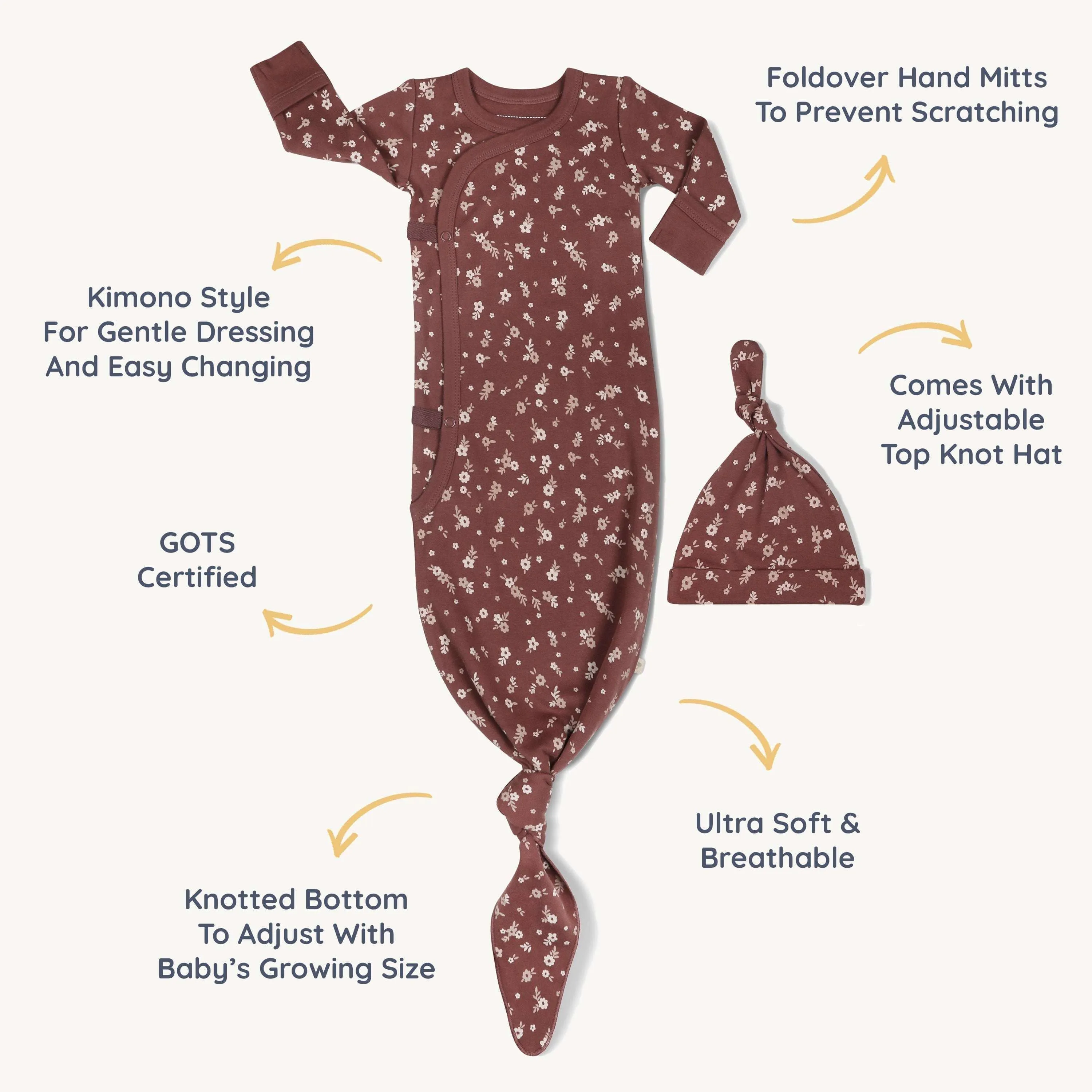 Winter Bloom | Organic Kimono Knotted Sleep Gown