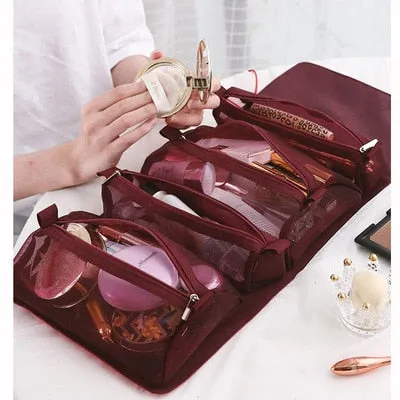 Women Cosmetic Bag Travel Organizer Foldable Hanging Nylon Wash Bag Portable Makeup Bag Multifunctional Toiletry Pouch