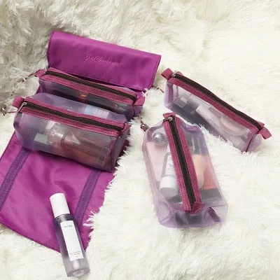 Women Cosmetic Bag Travel Organizer Foldable Hanging Nylon Wash Bag Portable Makeup Bag Multifunctional Toiletry Pouch