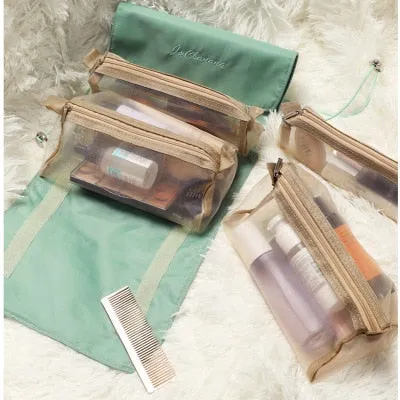 Women Cosmetic Bag Travel Organizer Foldable Hanging Nylon Wash Bag Portable Makeup Bag Multifunctional Toiletry Pouch