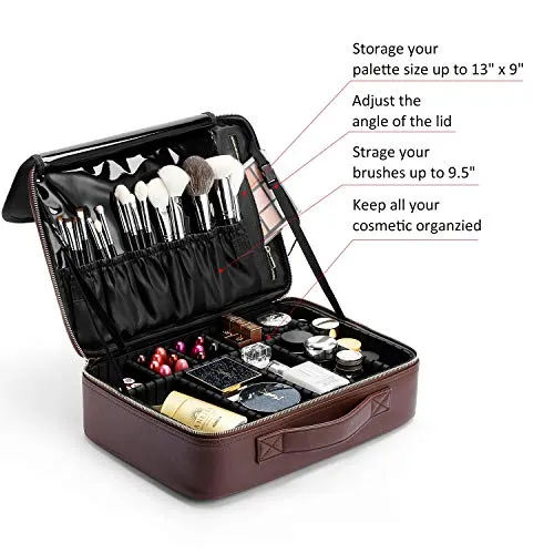 Women Rivet Train Case Makeup Organizer with Brush Compartment Waterproof Travelling Cosmetic Bag 16"x11.4"x4.3"