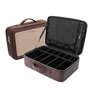 Women Rivet Train Case Makeup Organizer with Brush Compartment Waterproof Travelling Cosmetic Bag 16"x11.4"x4.3"