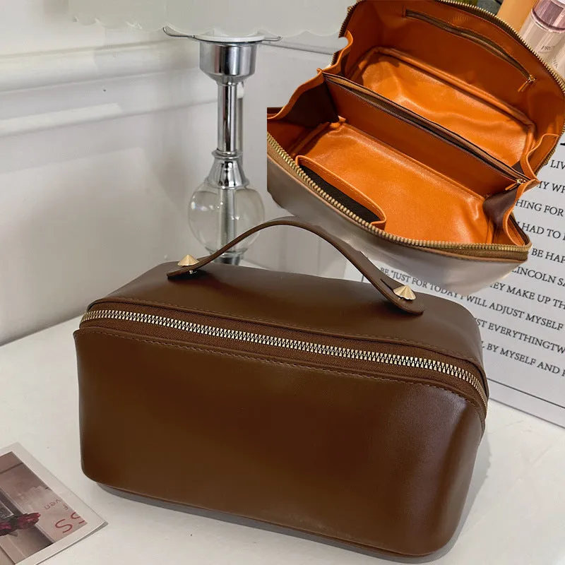 Women's Korean Style Portable Leather Wash Large Capacity Cosmetic Bags