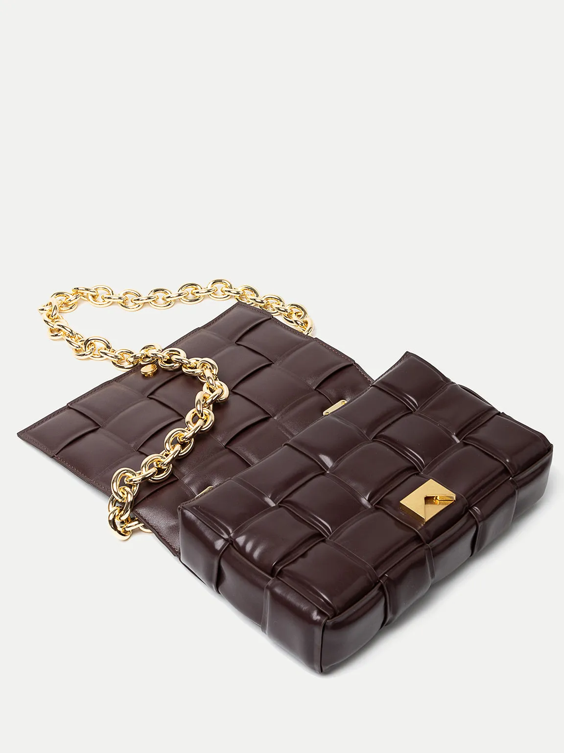 Women's Padded Bag Cassette Leather Shoulder Bag Gold Chain Woven Square Crossbody Bag