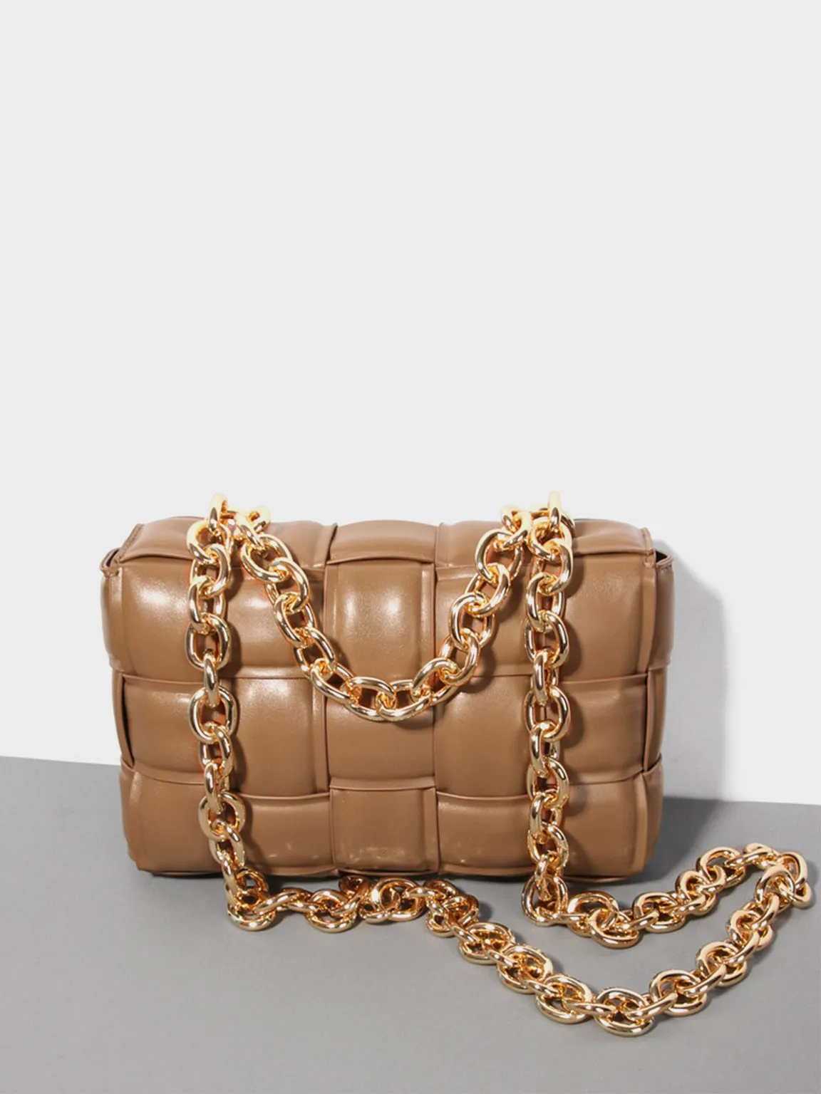 Women's Padded Bag Cassette Leather Shoulder Bag Gold Chain Woven Square Crossbody Bag