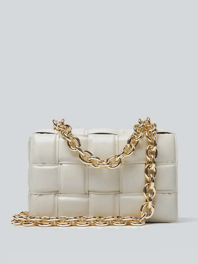 Women's Padded Bag Cassette Leather Shoulder Bag Gold Chain Woven Square Crossbody Bag