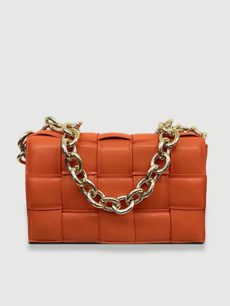 Women's Padded Bag Cassette Leather Shoulder Bag Gold Chain Woven Square Crossbody Bag