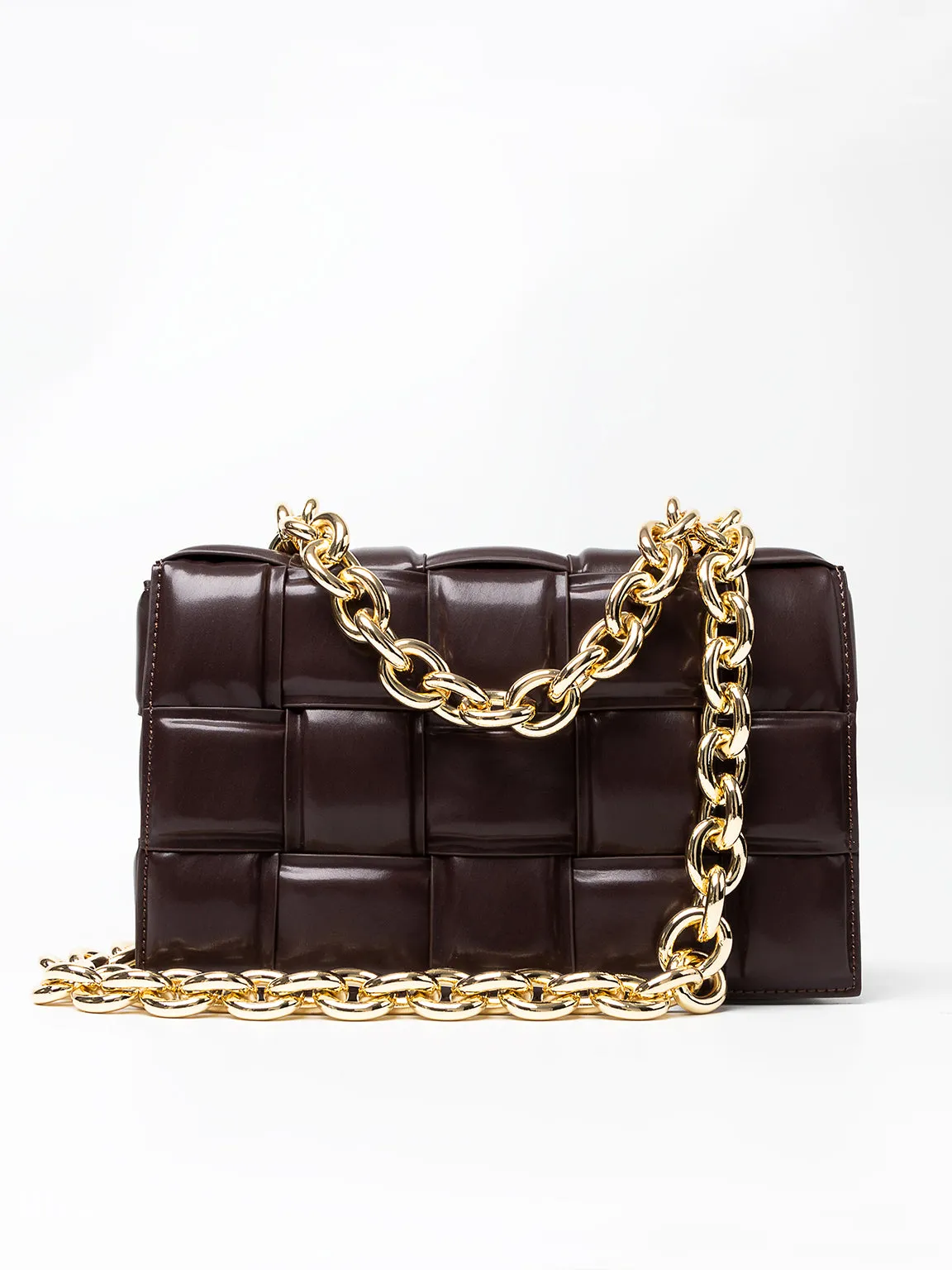 Women's Padded Bag Cassette Leather Shoulder Bag Gold Chain Woven Square Crossbody Bag