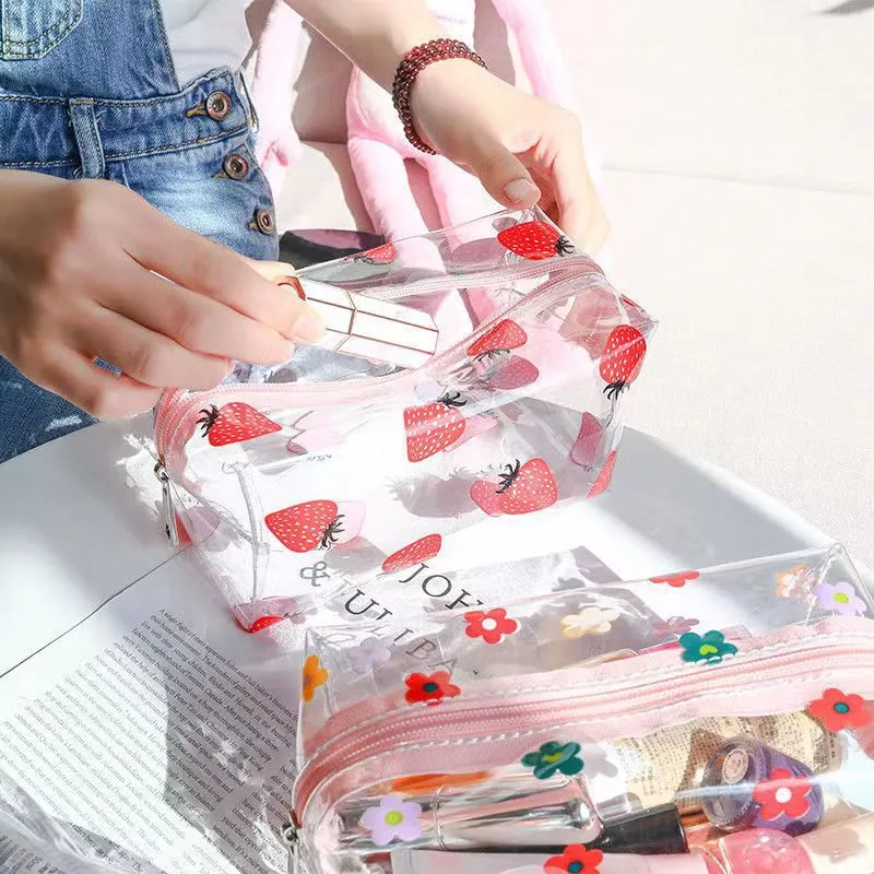 Women's Printed Fruit Cute Transparent Portable Storage Cosmetic Bags