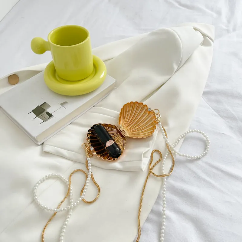 Women's Shell Pouch Pearl Chain Portable Korean Crossbody Bags