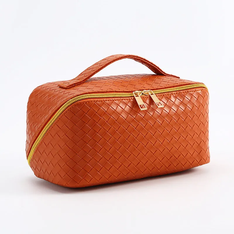 Woven Pattern Large Capacity Good-looking Portable Leather Storage Cosmetic Bags