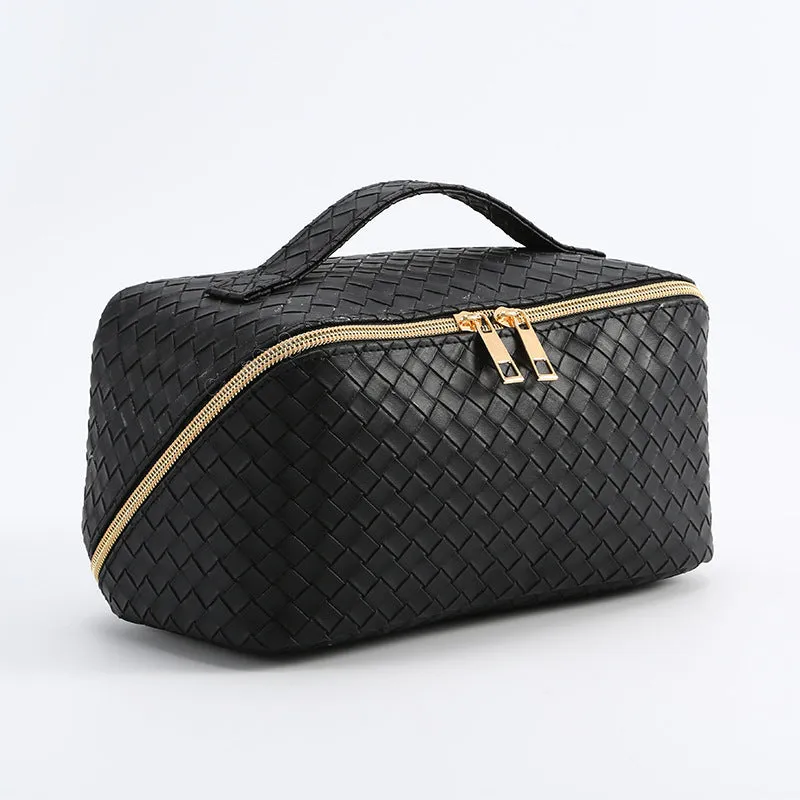 Woven Pattern Large Capacity Good-looking Portable Leather Storage Cosmetic Bags
