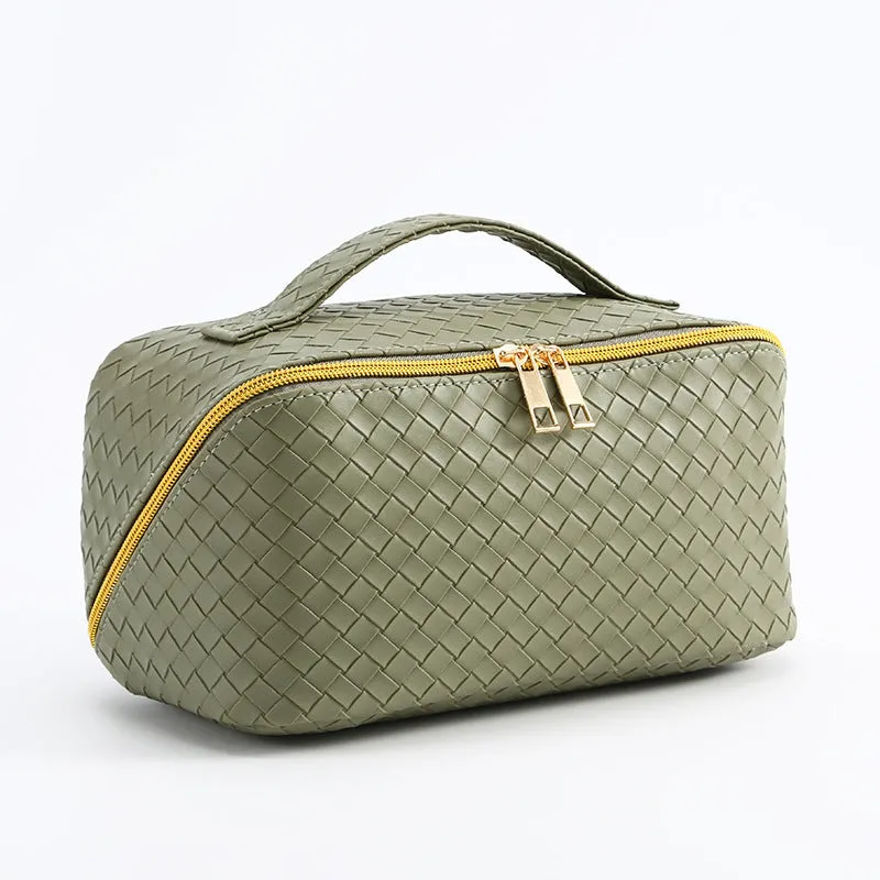 Woven Pattern Large Capacity Good-looking Portable Leather Storage Cosmetic Bags